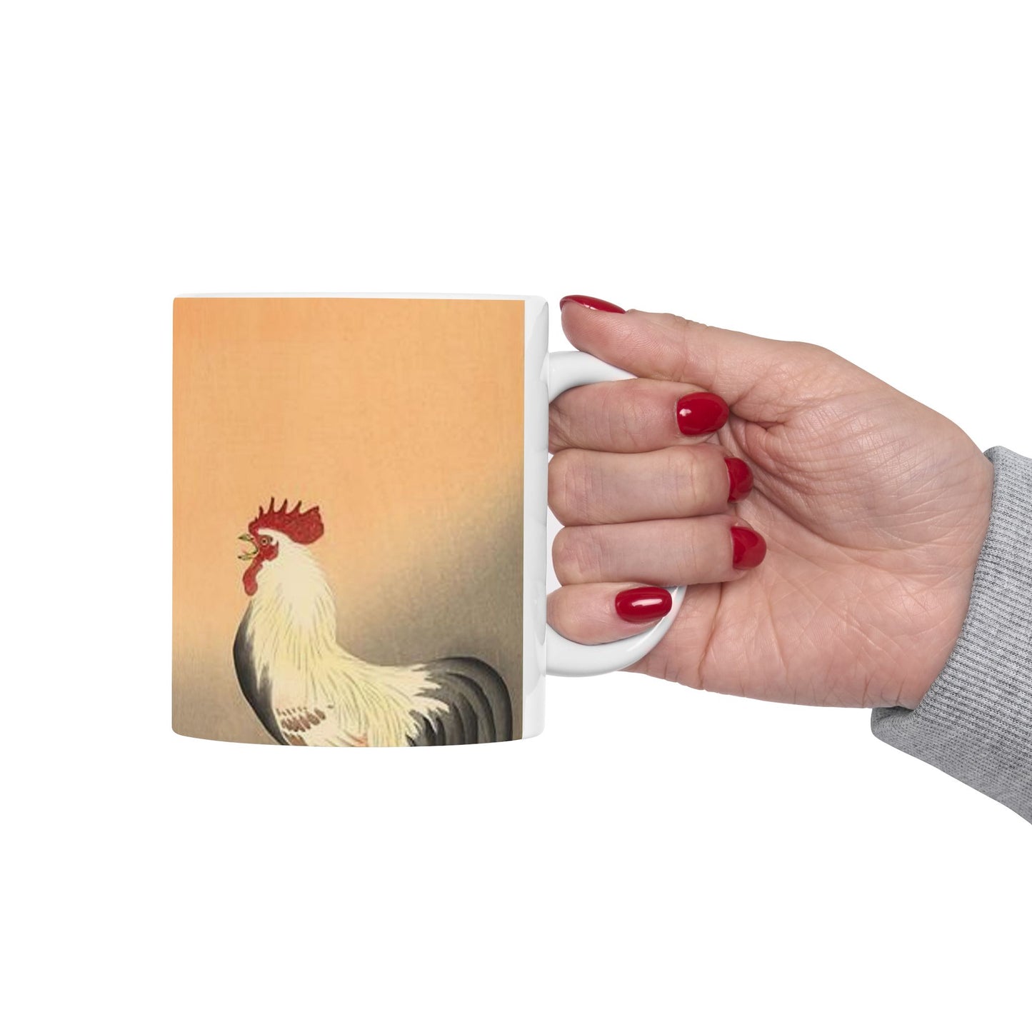 Koson - rooster-and-hen-at-sunrise, Ohara Koson Beautiful Novelty Ceramic Coffee Mug 11oz