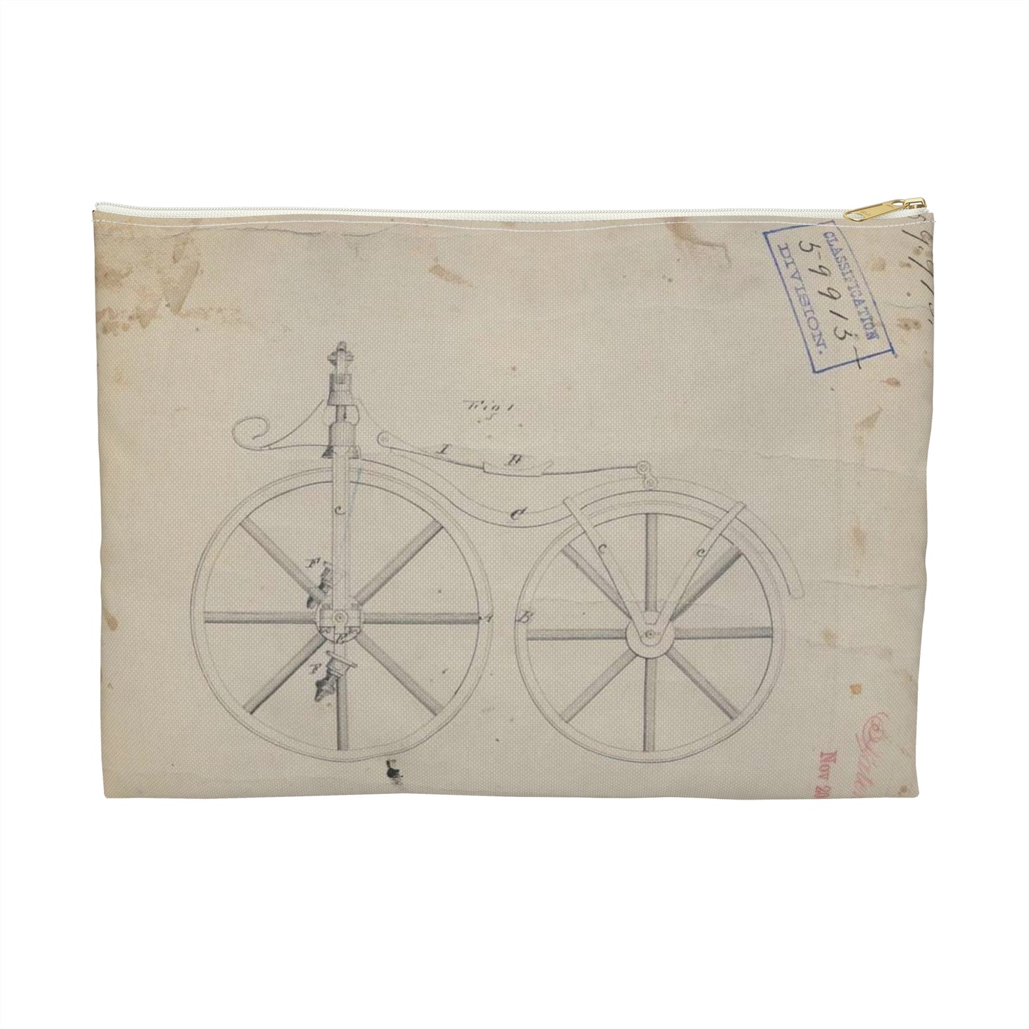 Patent drawing - for Pierre Lallement's Improvement in Velocipedes Public domain  image Large Organizer Pouch with Black Zipper