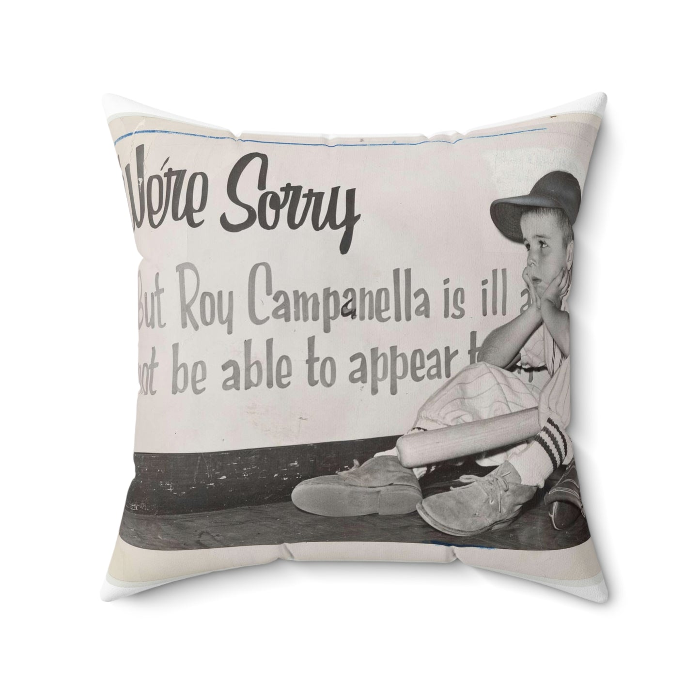 "We're sorry, but Roy Campanella is ill a[nd ...] not be able to appear [...] / World Telegram & Sun photo by Roger Higgins. Decorative Accent Square Pillow