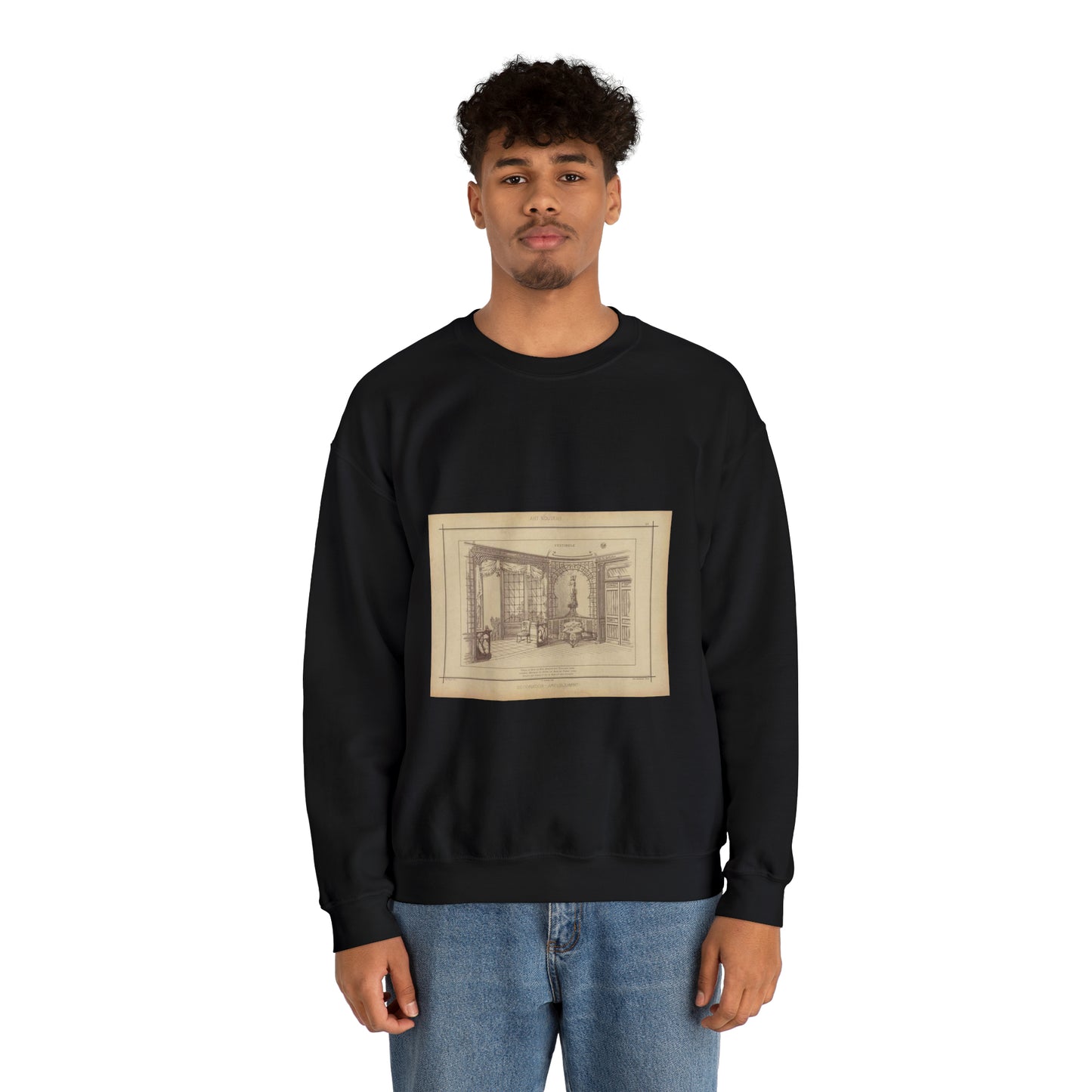 Vestibule : décor de baie en bois découpé sur treillage doré. Lambris, meubles et porte en bois de frêne verni. Etoffe des sièges et de la baie en soie brochée. Black Heavy Blend Adult Crew Neck SweatShirt