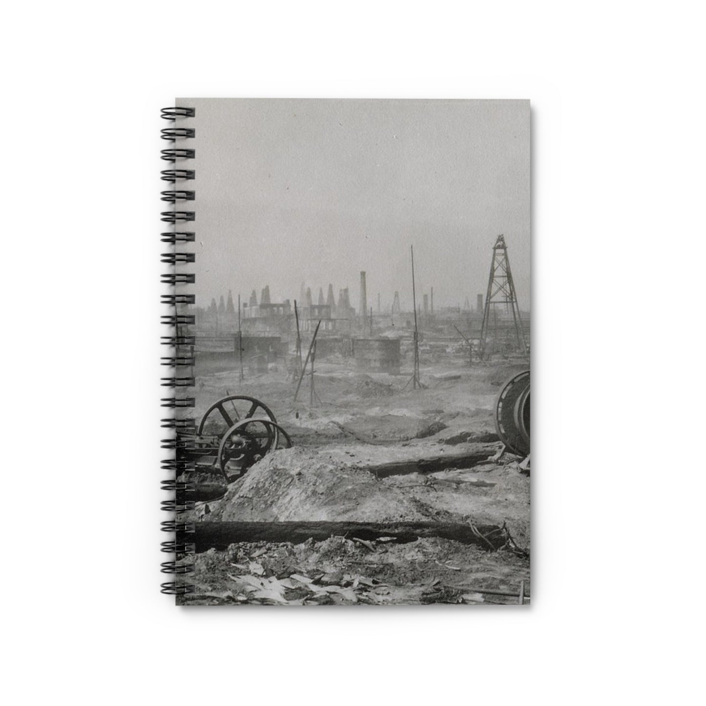 Baku. Oil production. - Drawing. Public domain image. Spiral Bound Ruled Notebook with Printed Cover