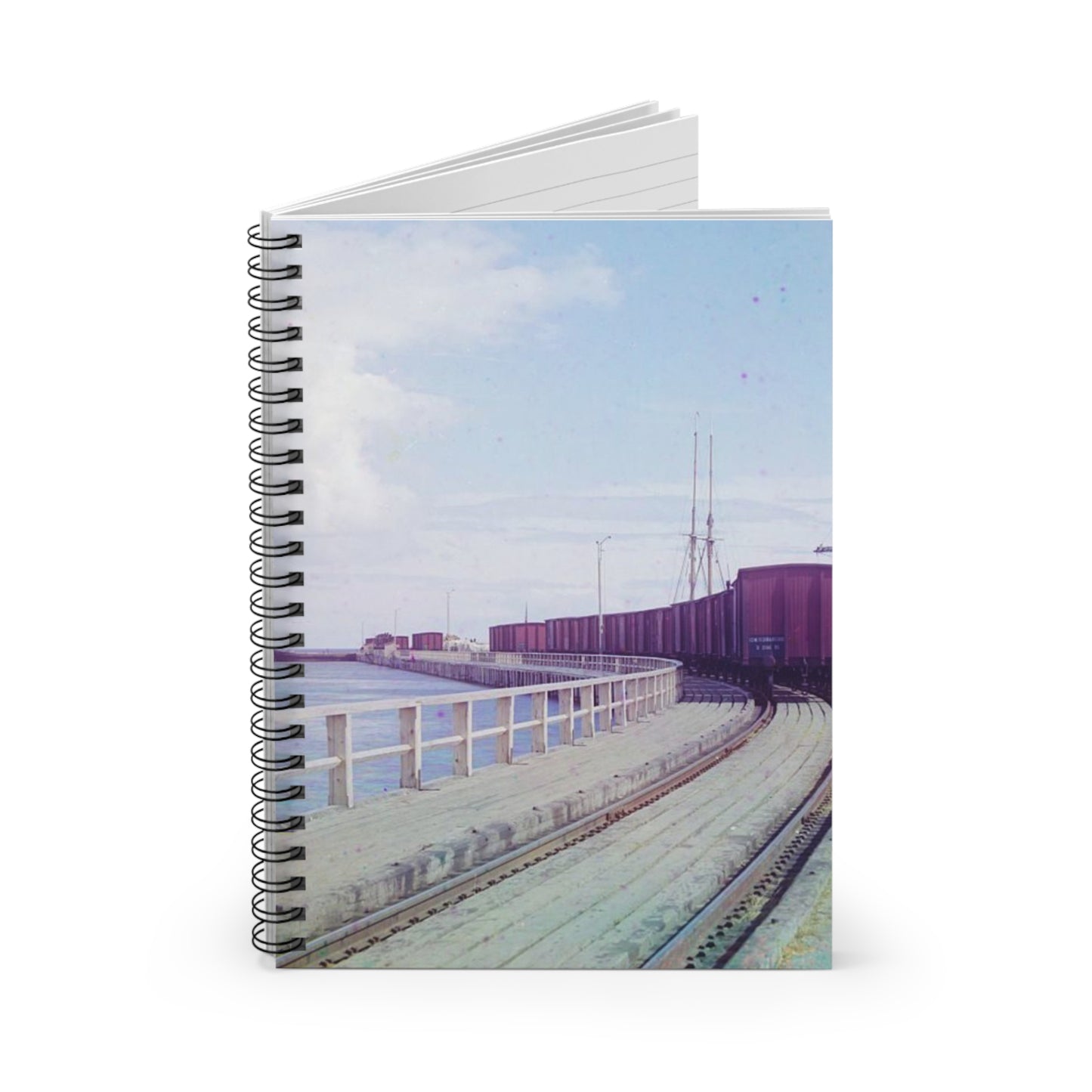 Sorochya Bay. Railroad dam in the Soroka inlet.  Arkhangelsk Province, Russia.  Spiral Bound Ruled Notebook with Printed Cover