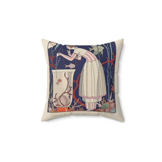 Gazette du Bon Ton, 1914 - No. 5, Pl. 44: L'étourdissant petit poisson (...) / Robe d'été Decorative Accent Square Pillow