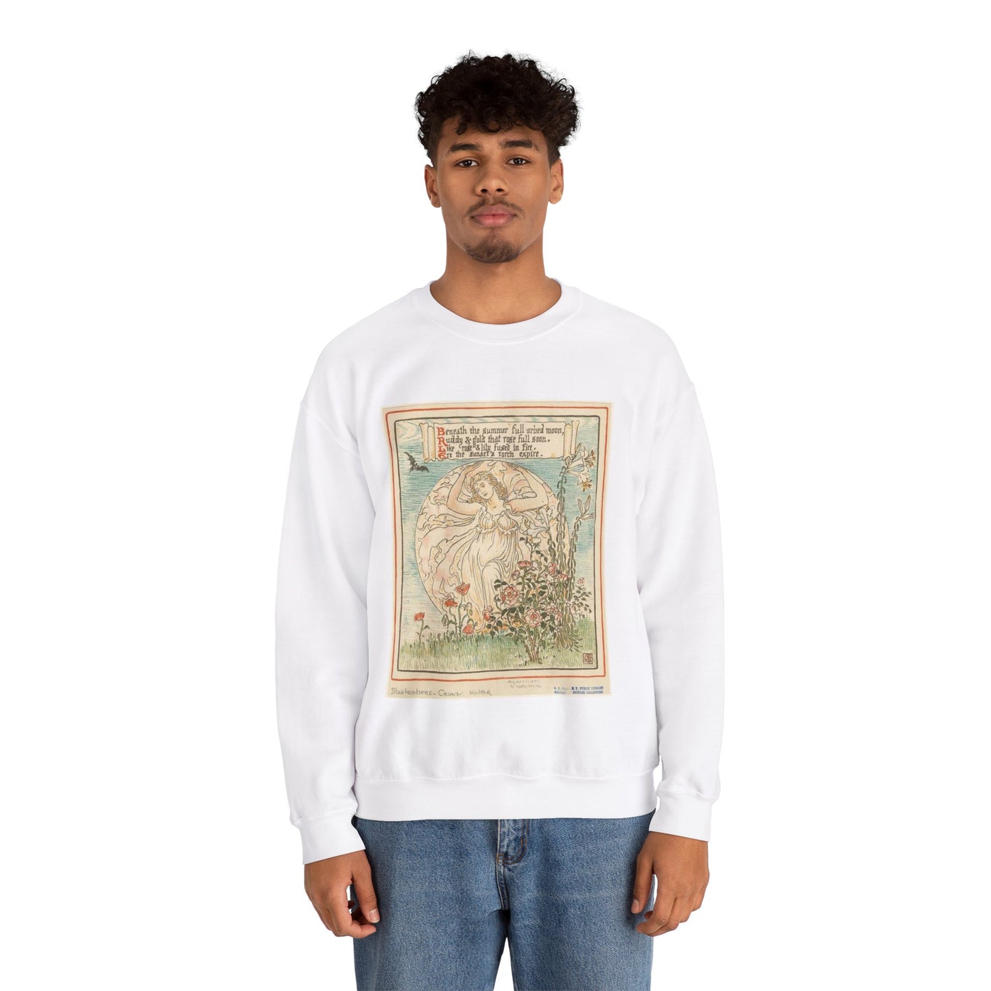 Beneath the summer full-orbed moon, ruddy & gold that rose full soon." White Heavy Blend Adult Crew Neck SweatShirt