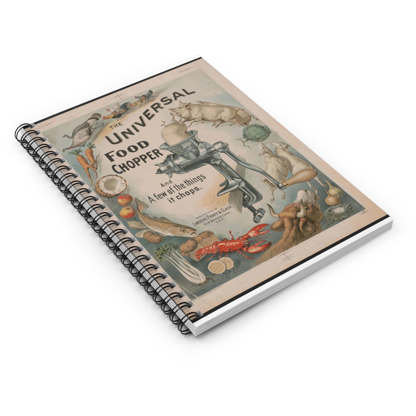 Poster - The universal food chopper - Public domain lithograph Spiral Bound Ruled Notebook with Printed Cover