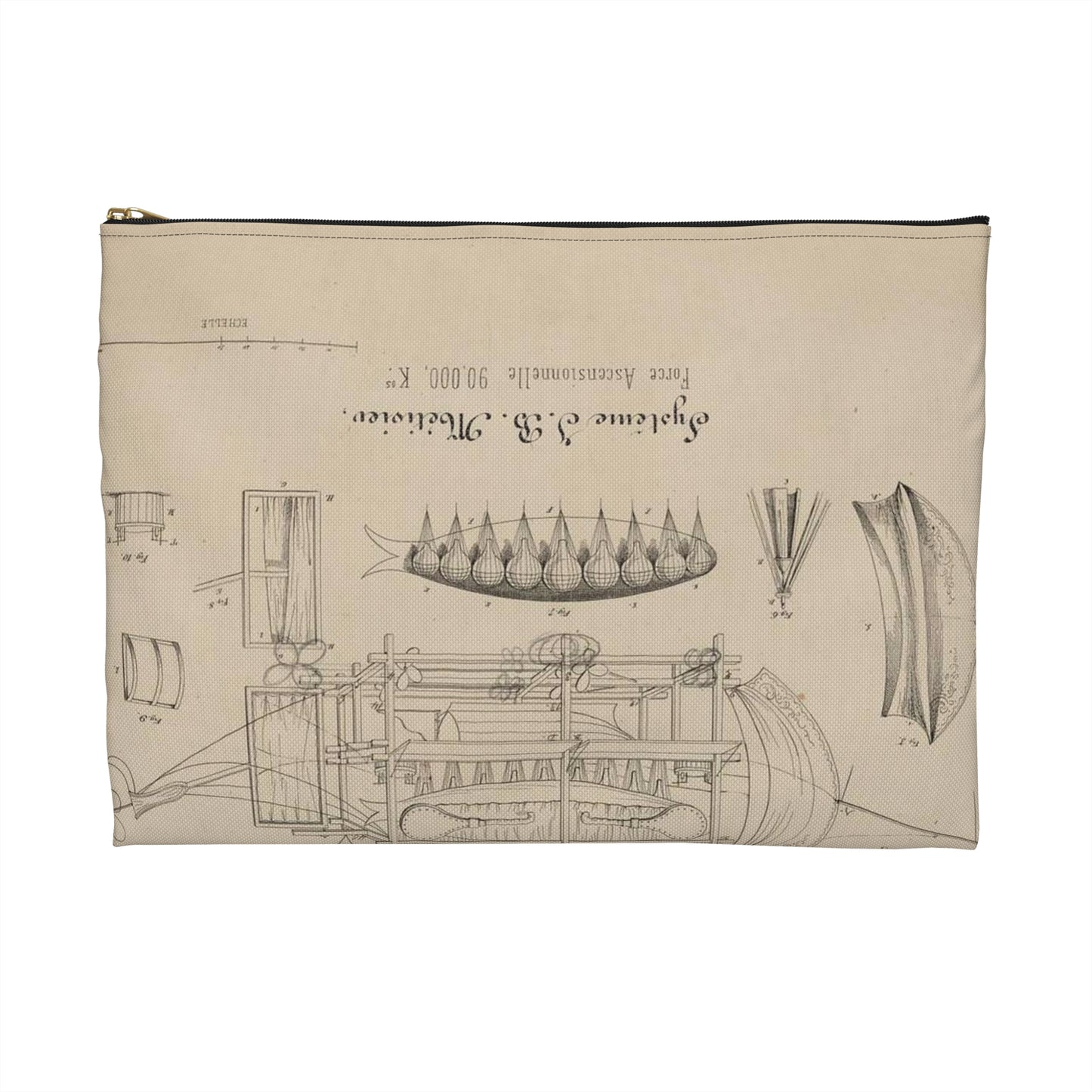 Patent drawing - Navire aérien dirigeable. Systême J.B. Métivier, force ascensionnelle 90,000 kos. Public domain  image Large Organizer Pouch with Black Zipper