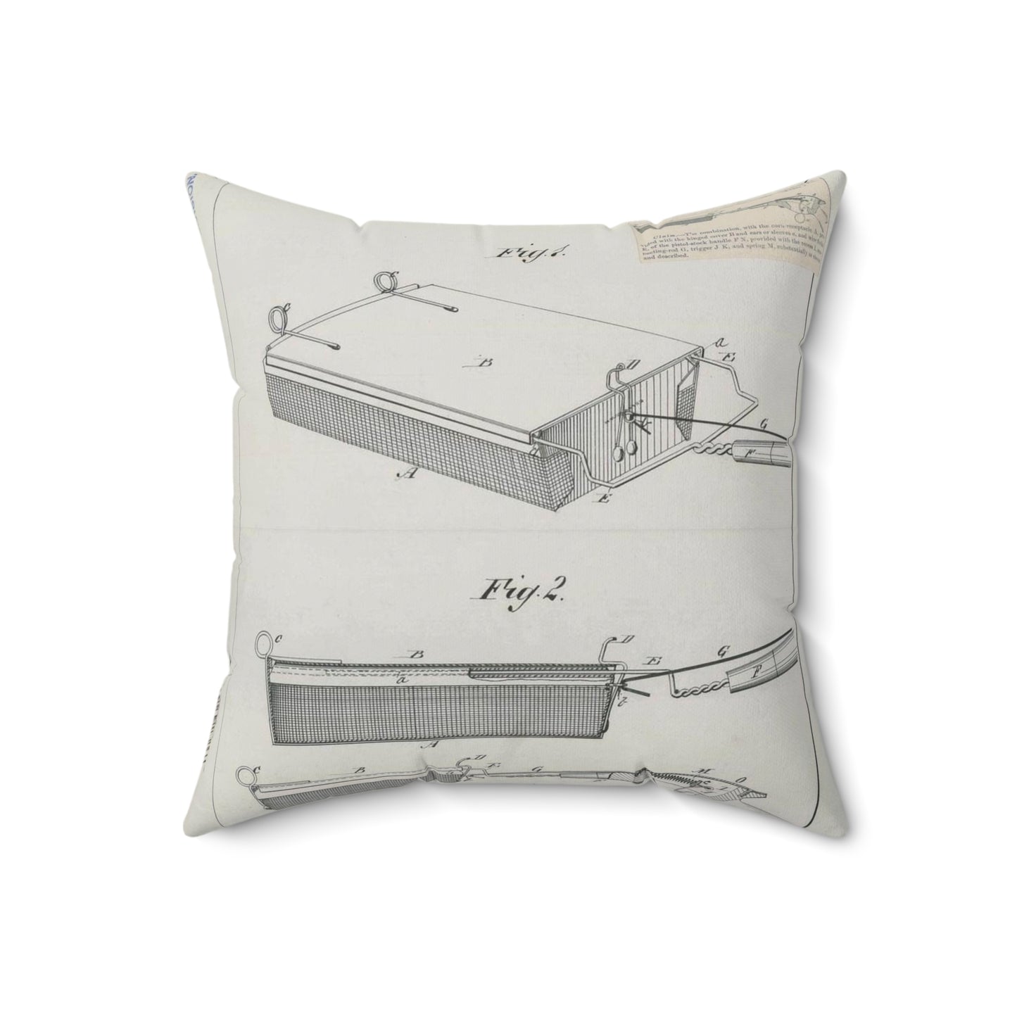 Patent Drawing of Engine - for J. Wilkie's Corn Popper Public domain  image Decorative Accent Square Pillow