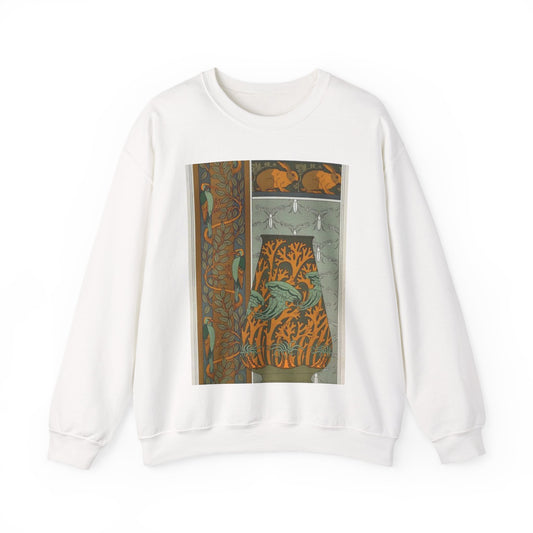 Piverts et arbre, bordure verticale. Lapins et feuilles, bordure. Méduses, anémones de mer et algues, vase. Insectes, jeu de fond. White Heavy Blend Adult Crew Neck SweatShirt