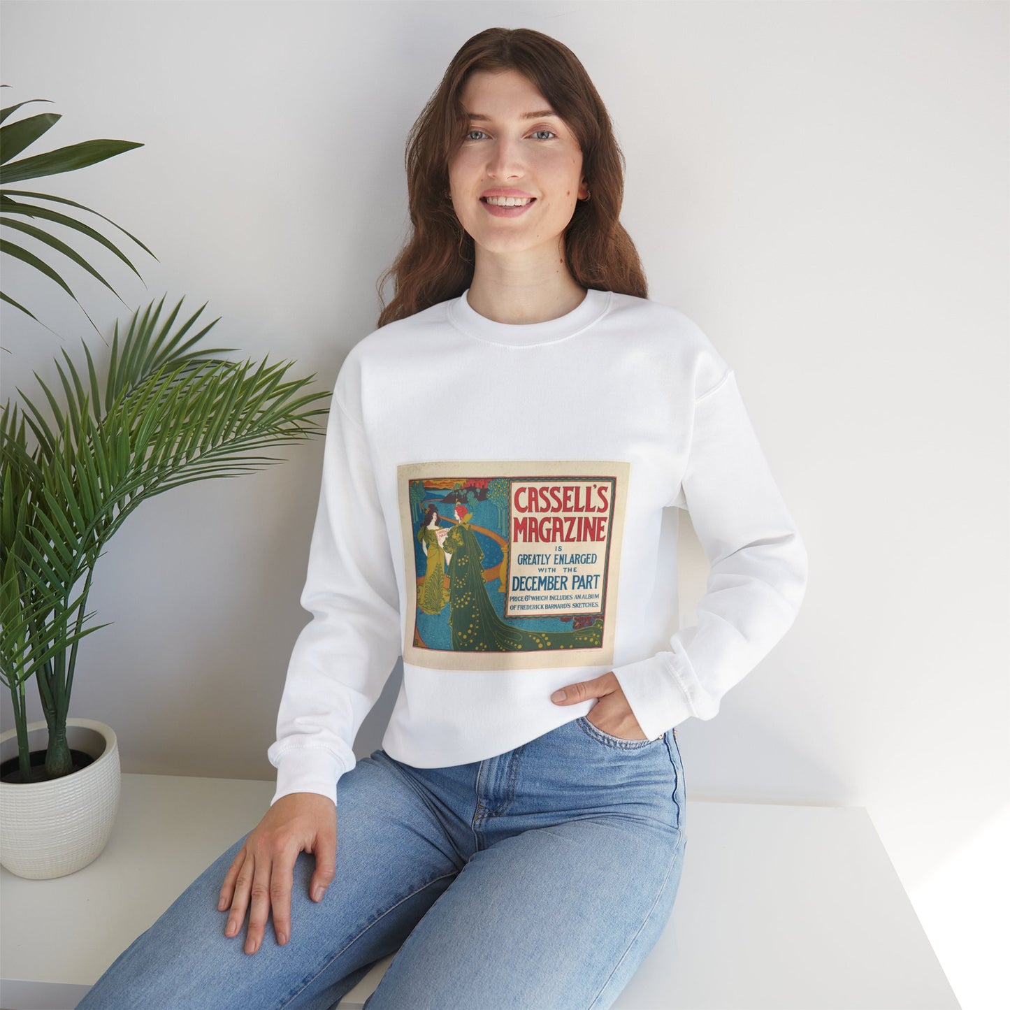 Louis Rhead - Cassell's Magazine: December White Heavy Blend Adult Crew Neck SweatShirt