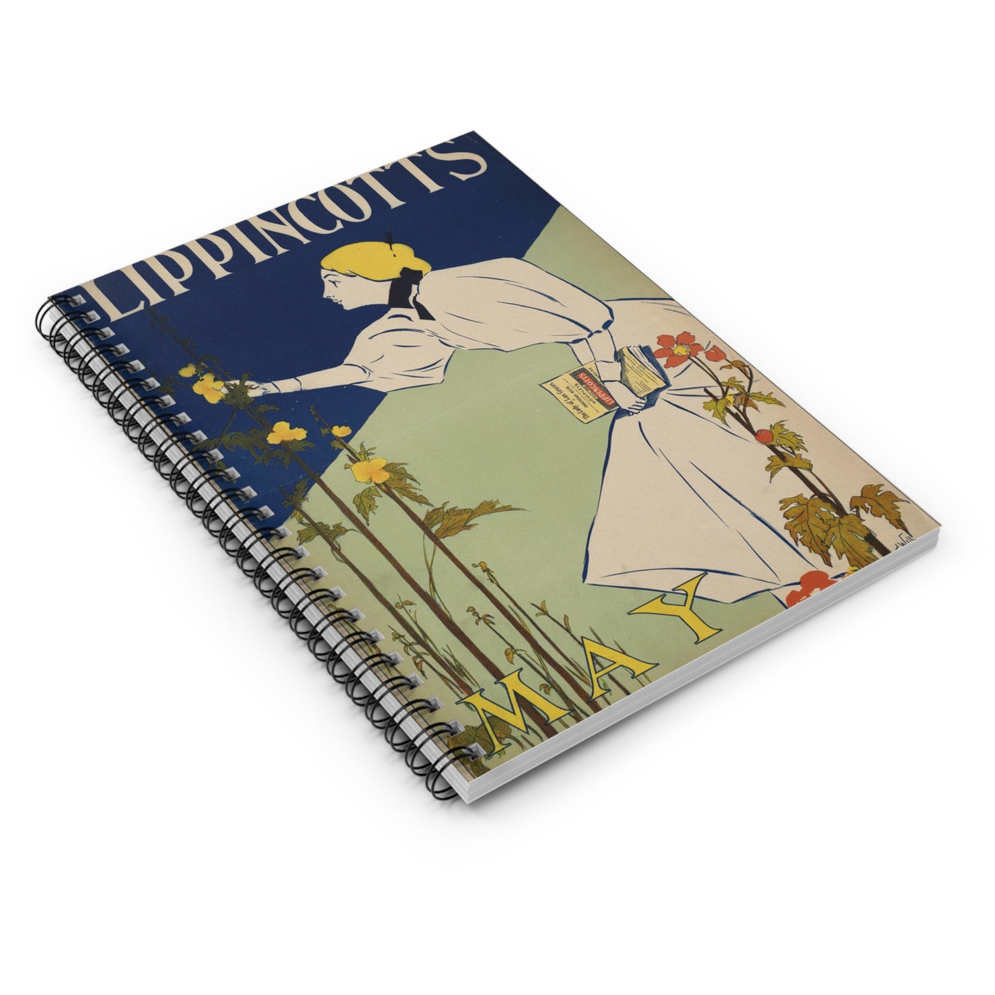 Lippincott's May, Art Nouveau Poster Spiral Bound Ruled Notebook with Printed Cover