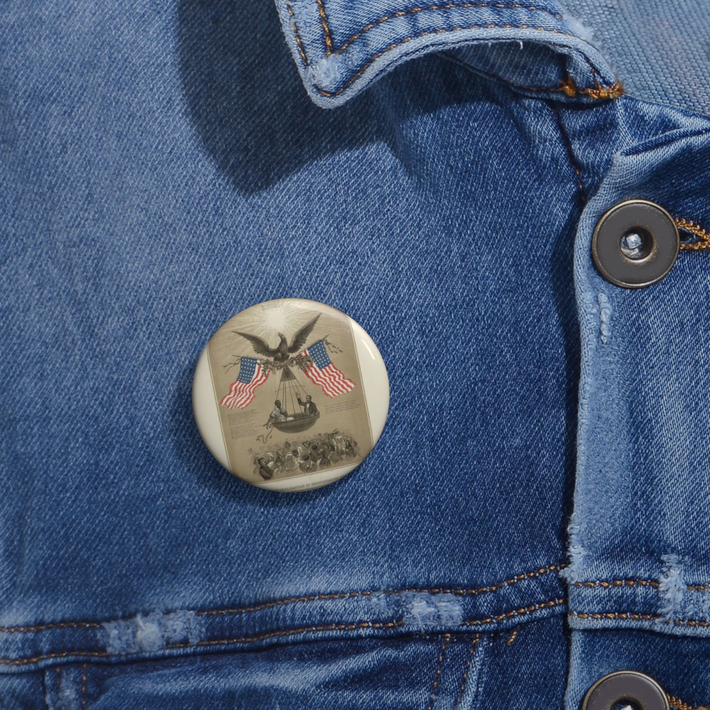 The American Declaration of Independence illustrated / Fabronious ; designed by R. Thayer ; L. Prang & Co. Lith., Boston. Pin Buttons with Crisp Design