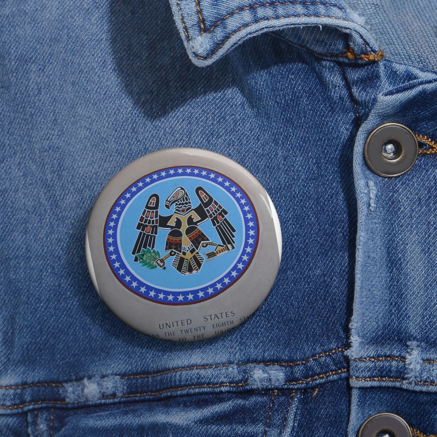 One of several medallions at Fair Park, depicting nations that have ruled all or much of the territory of Texas Pin Buttons with Crisp Design
