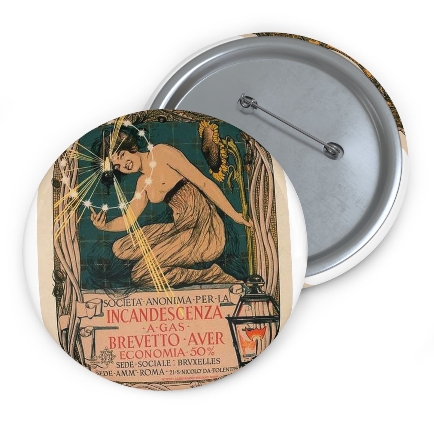 Affiche italienne pour l' "Incandescence par le Gaz, Système Auer" Pin Buttons with Crisp Design