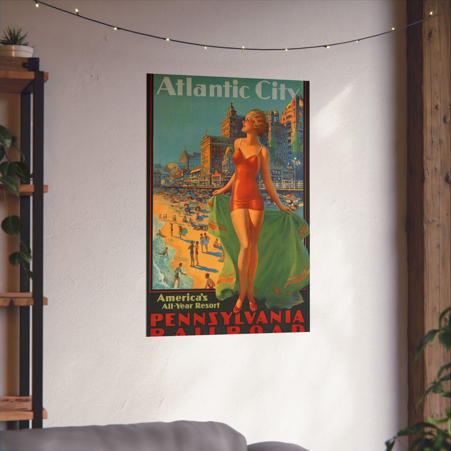 Atlantic City— America’s All-Year Resort, Pennsylvania Railroad, painting by Edward Mason Eggleston High Quality Matte Wall Art Poster for Home, Office, Classroom