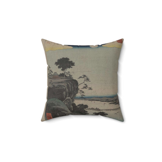 Ishiyama no shūgestu, Ando Hiroshige - Ukiyo e print Decorative Accent Square Pillow