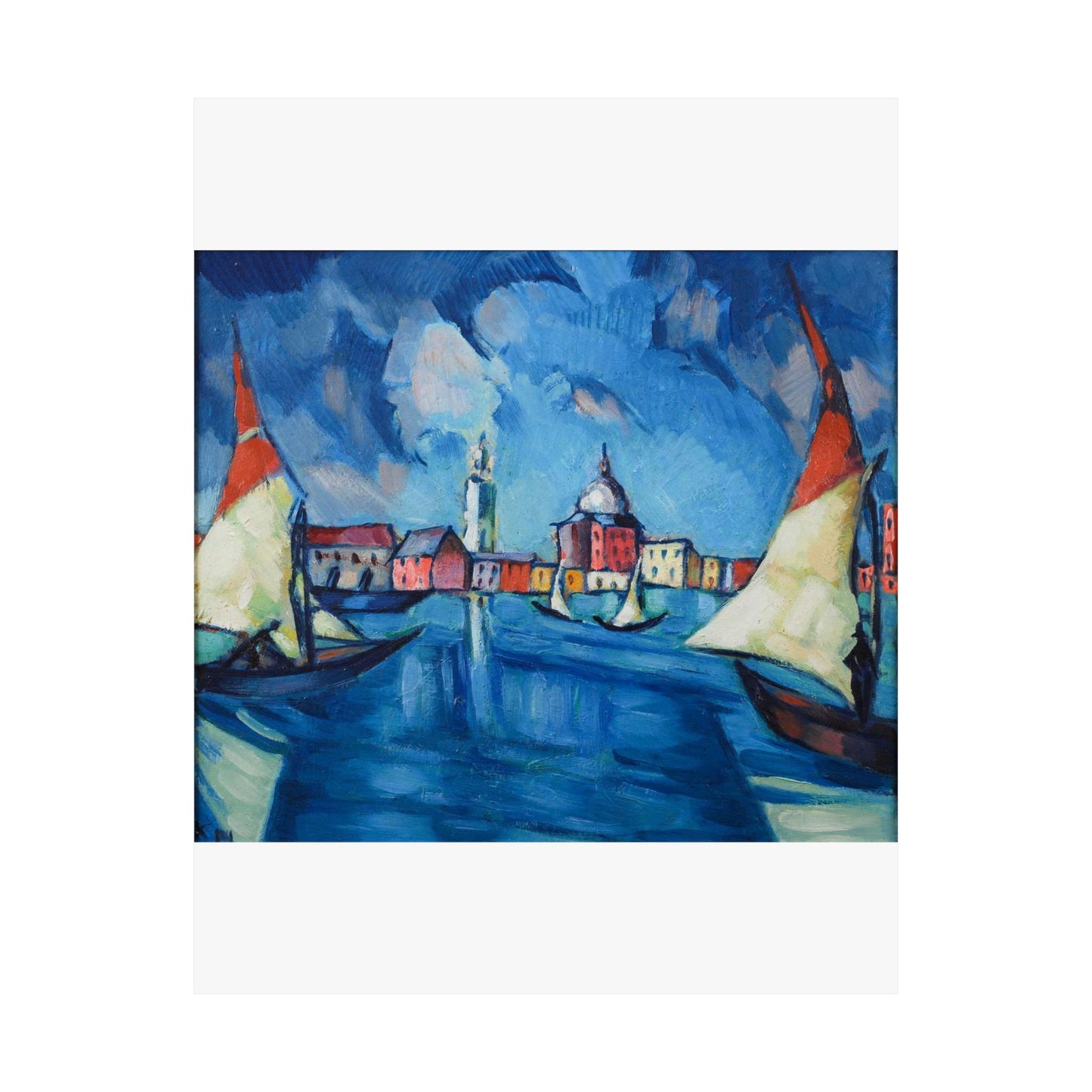 Magi veneetsia - A painting of boats in a harbor with buildings in the background High Quality Matte Wall Art Poster for Home, Office, Classroom