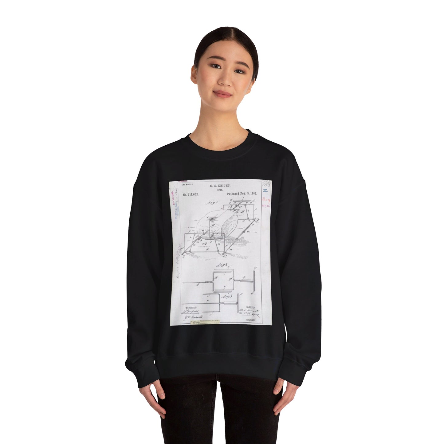 Patent drawing - for M. E. Knight's Spit Public domain  image Black Heavy Blend Adult Crew Neck SweatShirt