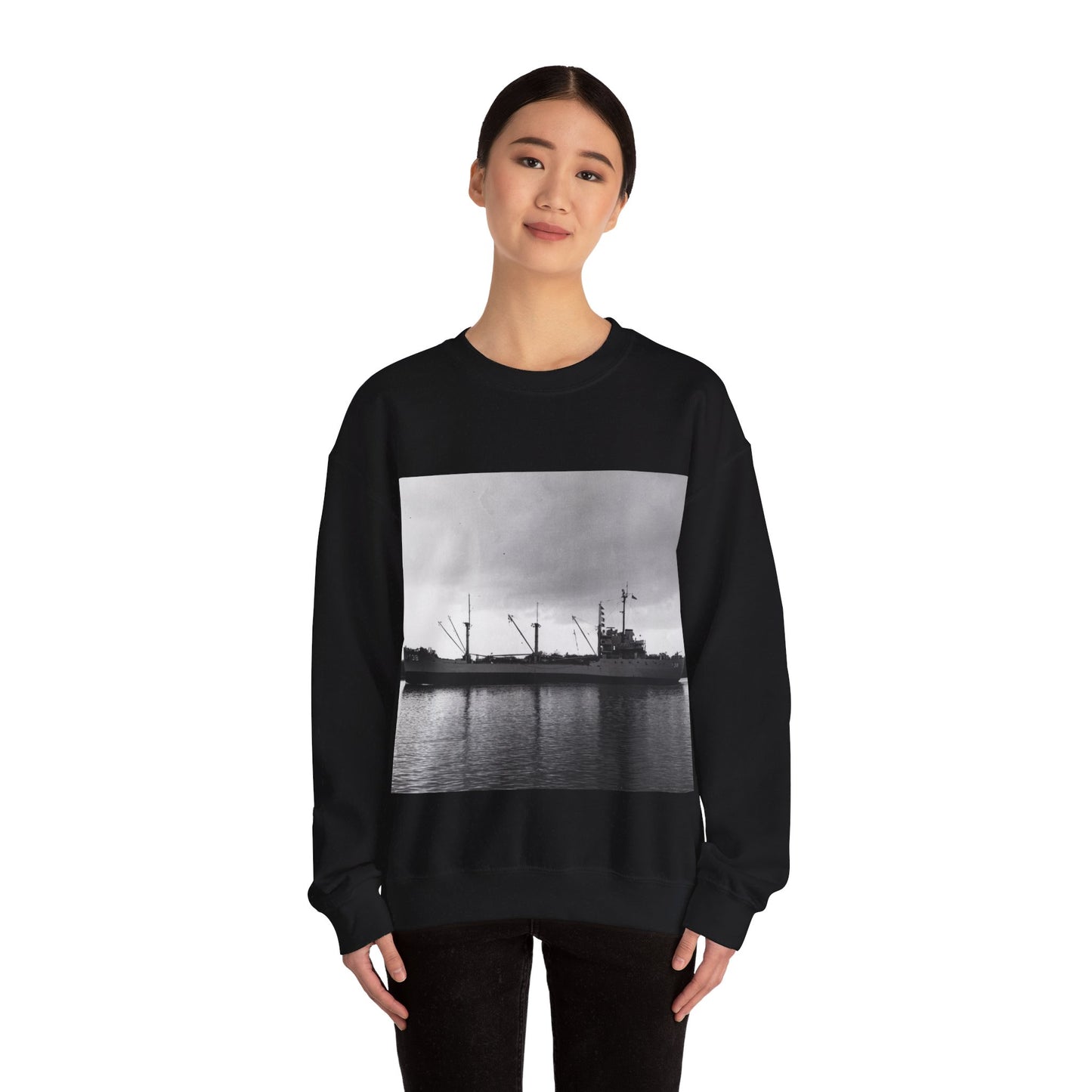 USS Merapi (AF-38) underway on 17 January 1958 (USN 1033595) - Unisex Heavy Blend™ Crewneck Sweatshirt