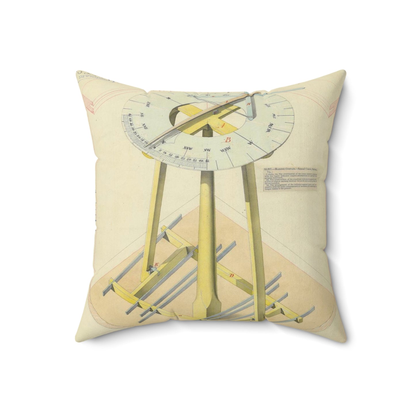 Patent drawing - Drawing of Marine Compasses Public domain  image Decorative Accent Square Pillow