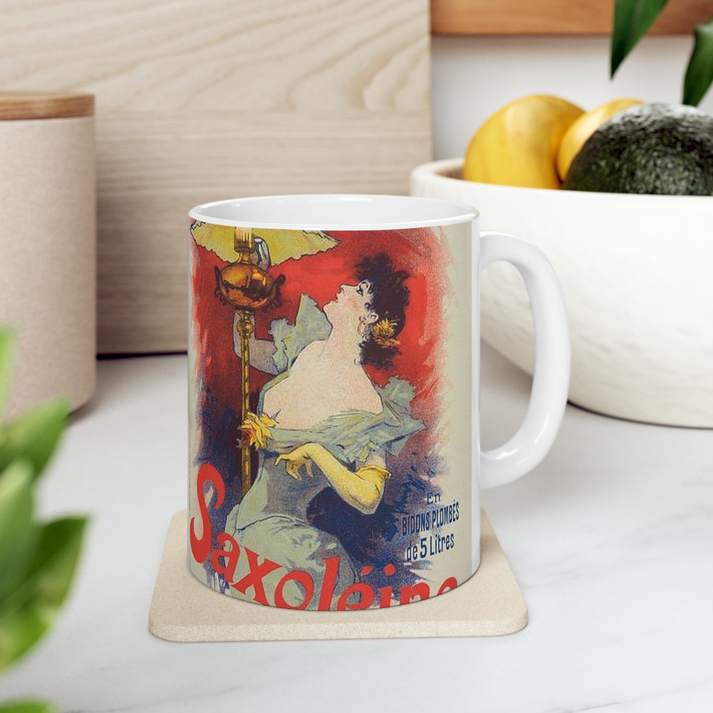 Affiche pour la "Saxoléine". - Art nouveau public domain poster Beautiful Novelty Ceramic Coffee Mug 11oz