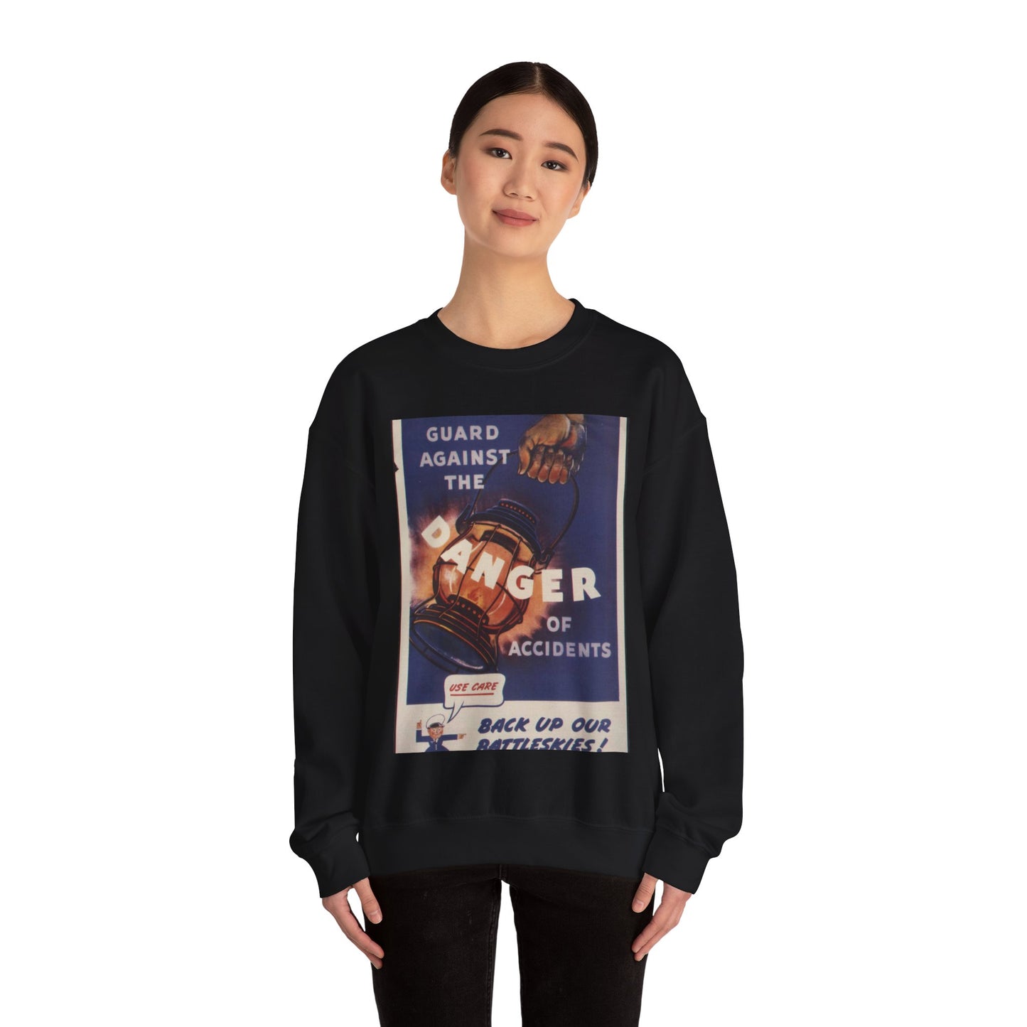 Guard against the danger of accidents. Back up our battleskies^ - NARA - 535358 Black Heavy Blend Adult Crew Neck SweatShirt