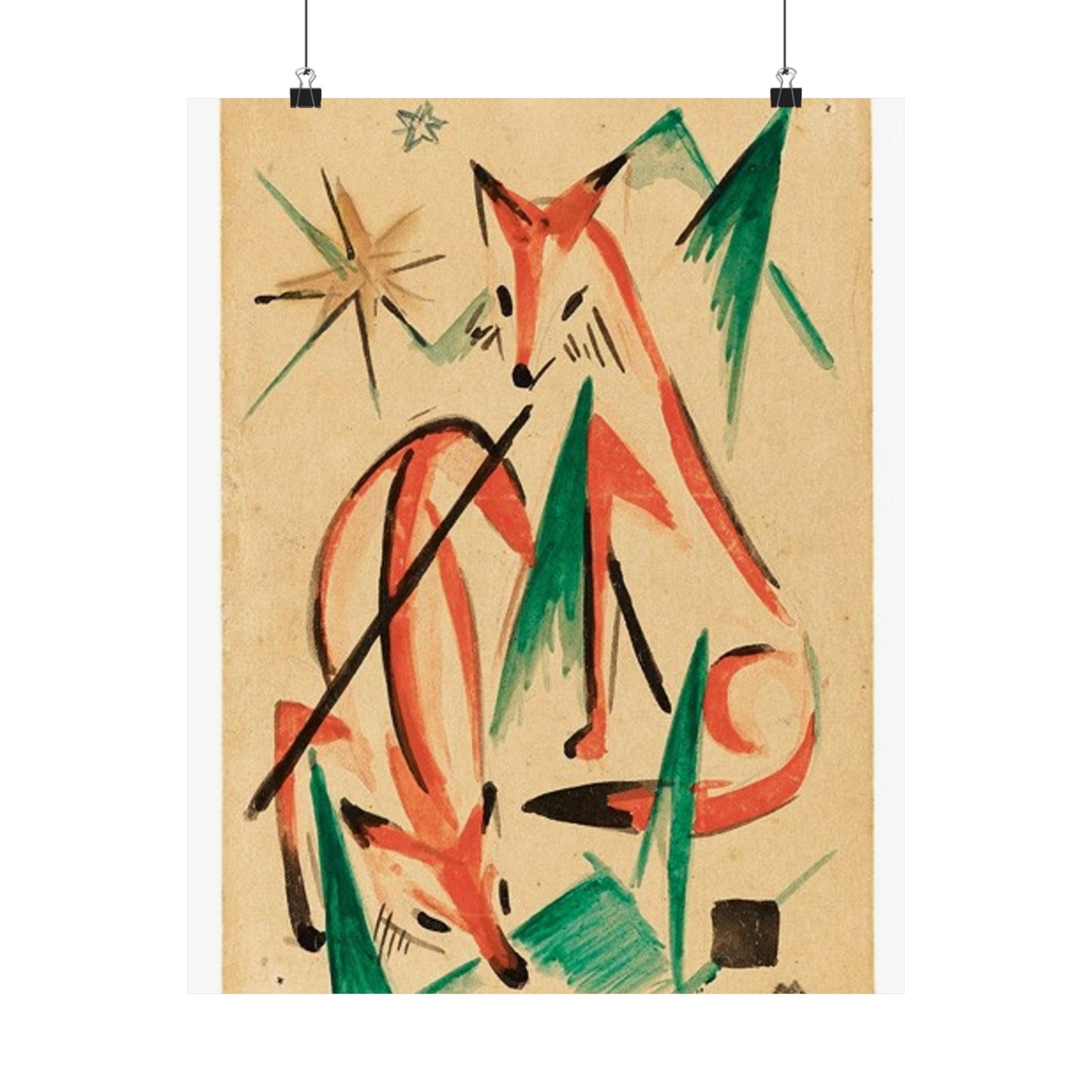 Franz Marc Füchse 1913 - A painting of a fox and a star High Quality Matte Wall Art Poster for Home, Office, Classroom