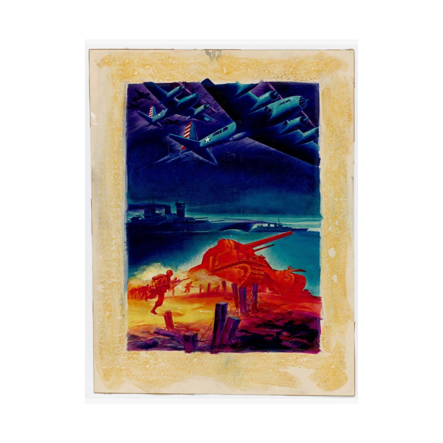 [Infantry, tanks, ships, airplanes attacking] [R.G.] High Quality Matte Wall Art Poster for Home, Office, Classroom