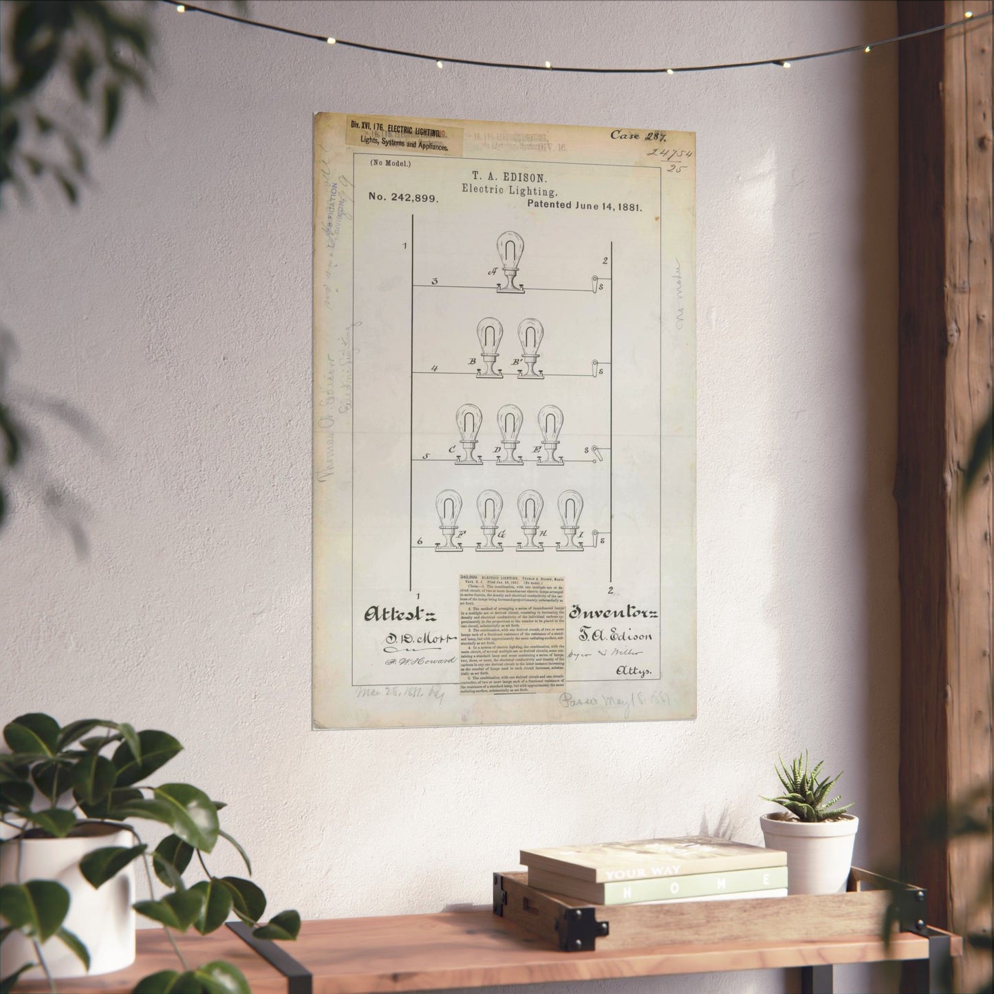 Patent drawing - for T. A. Edison's Electric Lighting Public domain  image High Quality Matte Wall Art Poster for Home, Office, Classroom