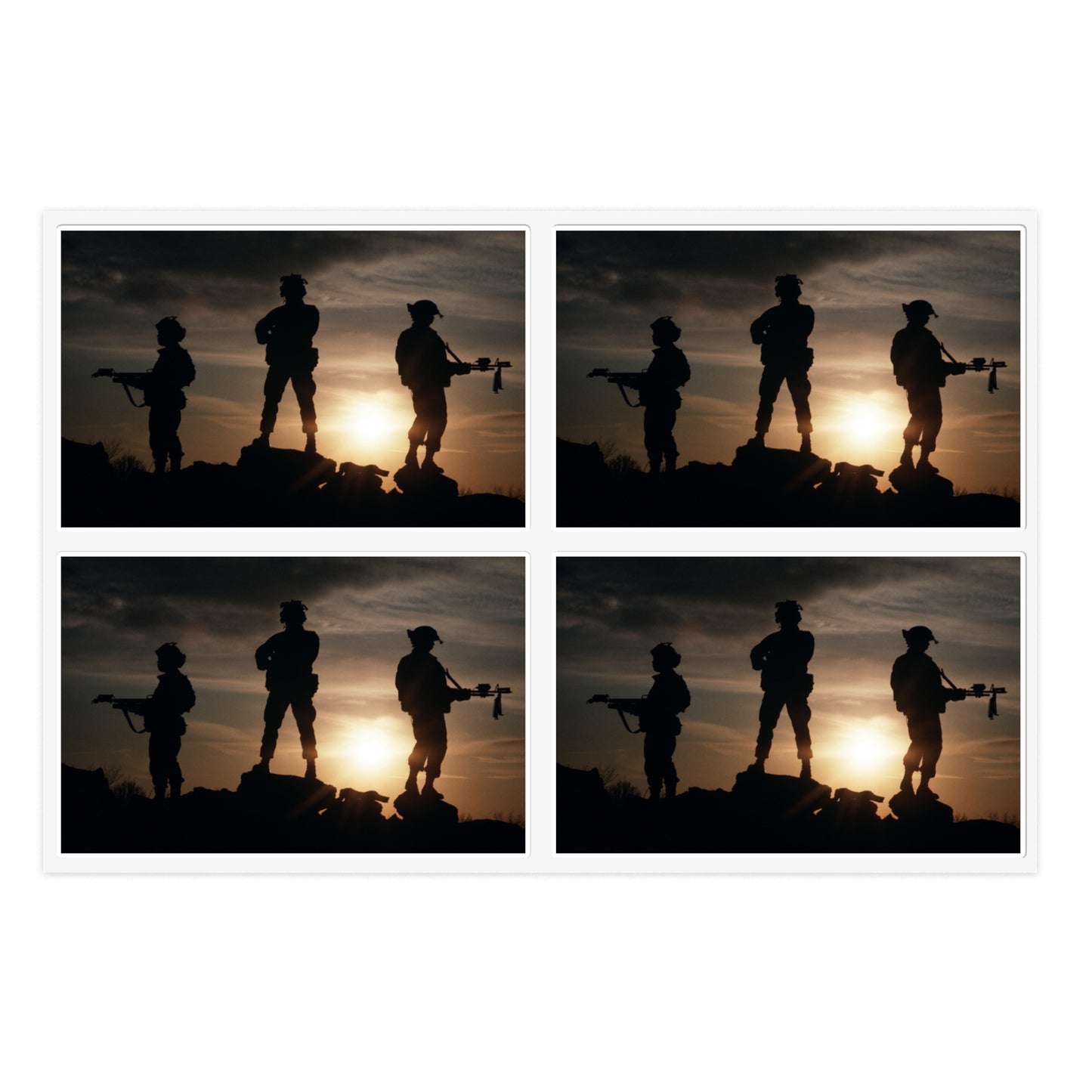 Members of the 63rd Security Police Squadron are silhouetted by the setting sun during the combat-readiness Exercise VOLANT SCORPION 87 Laminated UV Protective Vinyl Stickers