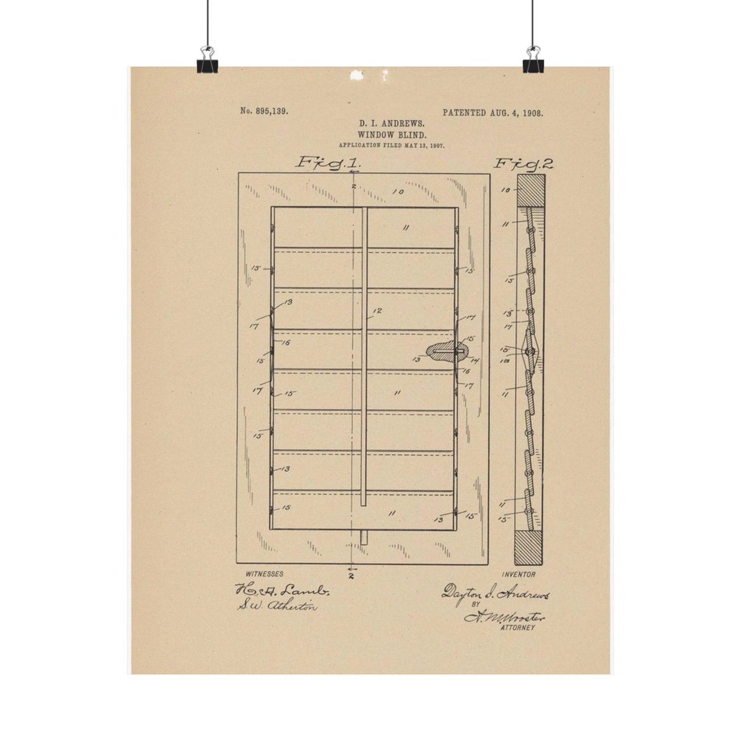 Patent Drawing of Engine - for a Window Blind Public domain  image High Quality Matte Wall Art Poster for Home, Office, Classroom