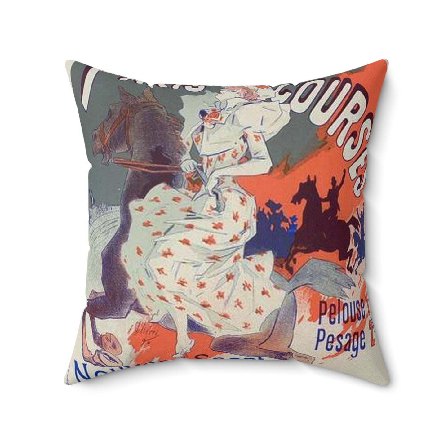 Affiche pour l'Hippodrome de la Porte-Maillot, "Paris-Courses". Decorative Accent Square Pillow