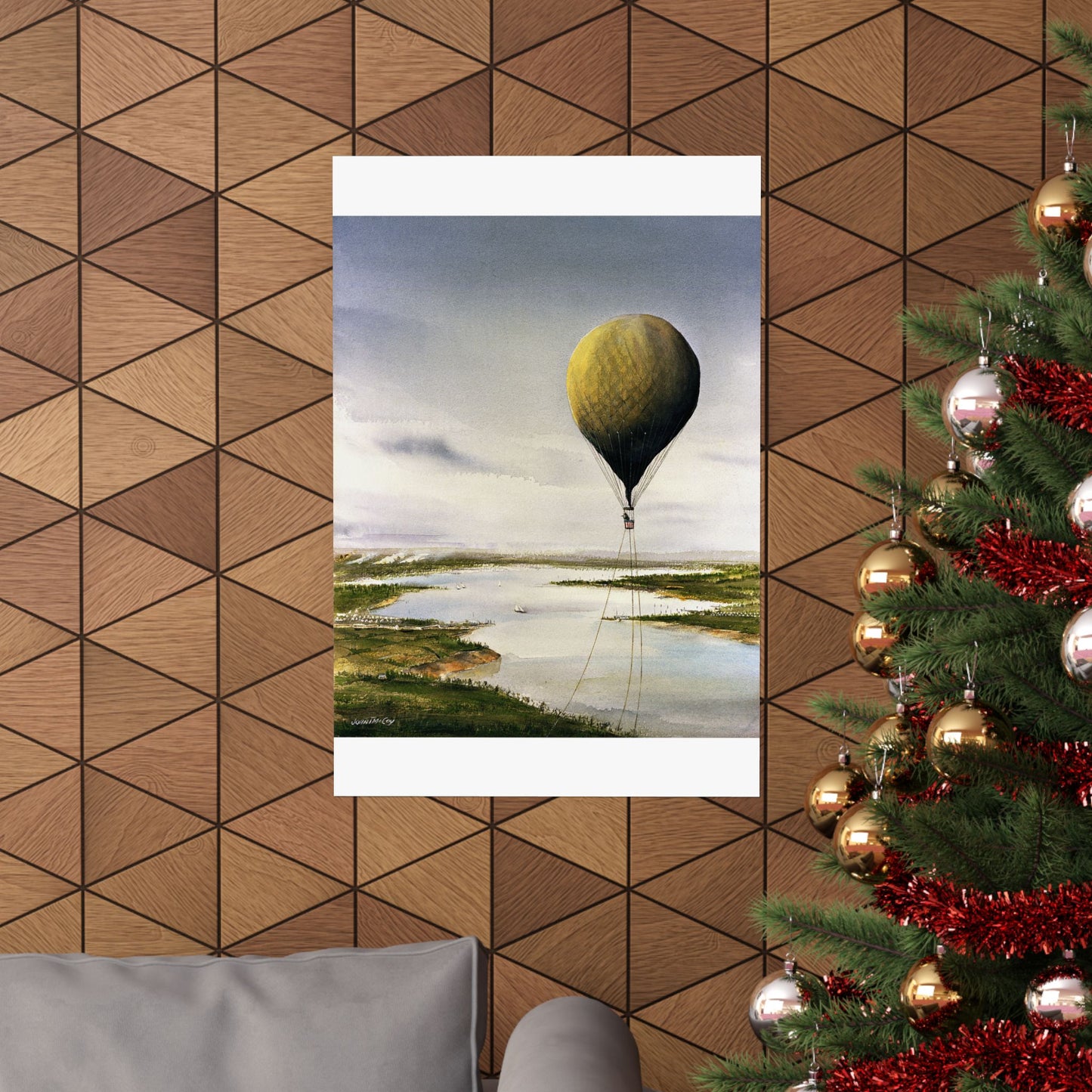 Artwork: "T.S.C. Lowe's Ballon Tethered at 1,000 Feet Above the York River in 1862". Artist: John McCoy High Quality Matte Wall Art Poster for Home, Office, Classroom