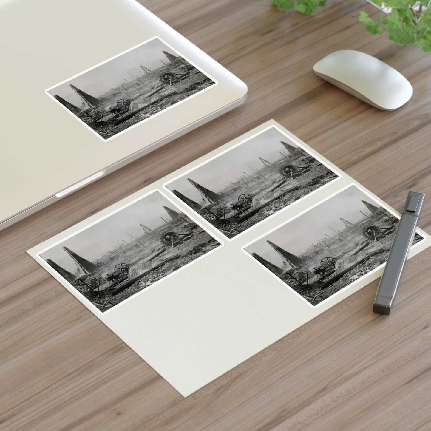 Baku. Oil production. - Drawing. Public domain image. Laminated UV Protective Vinyl Stickers