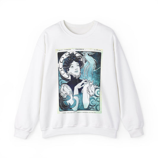 Cocorico 1 du 31 décembre 1898 - Alfons Mucha White Heavy Blend Adult Crew Neck SweatShirt