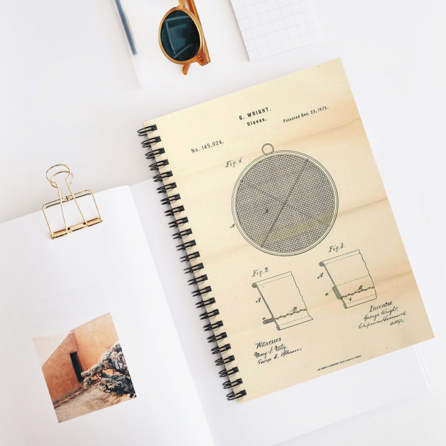 Patent Case File No. 145,924, Improvement in Sieves, Inventor- George Wright. - DPLA - a7a17ded40bdce4ed8e081156174bb00 (page 16) Spiral Bound Ruled Notebook with Printed Cover