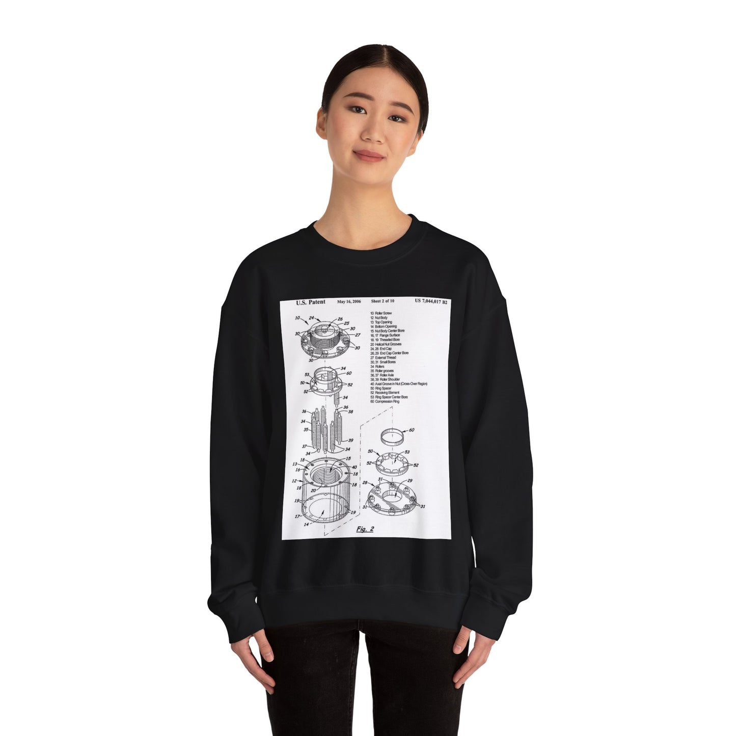 Patent drawing - Cage-less Recirculating Roller Screw Public domain  image Black Heavy Blend Adult Crew Neck SweatShirt