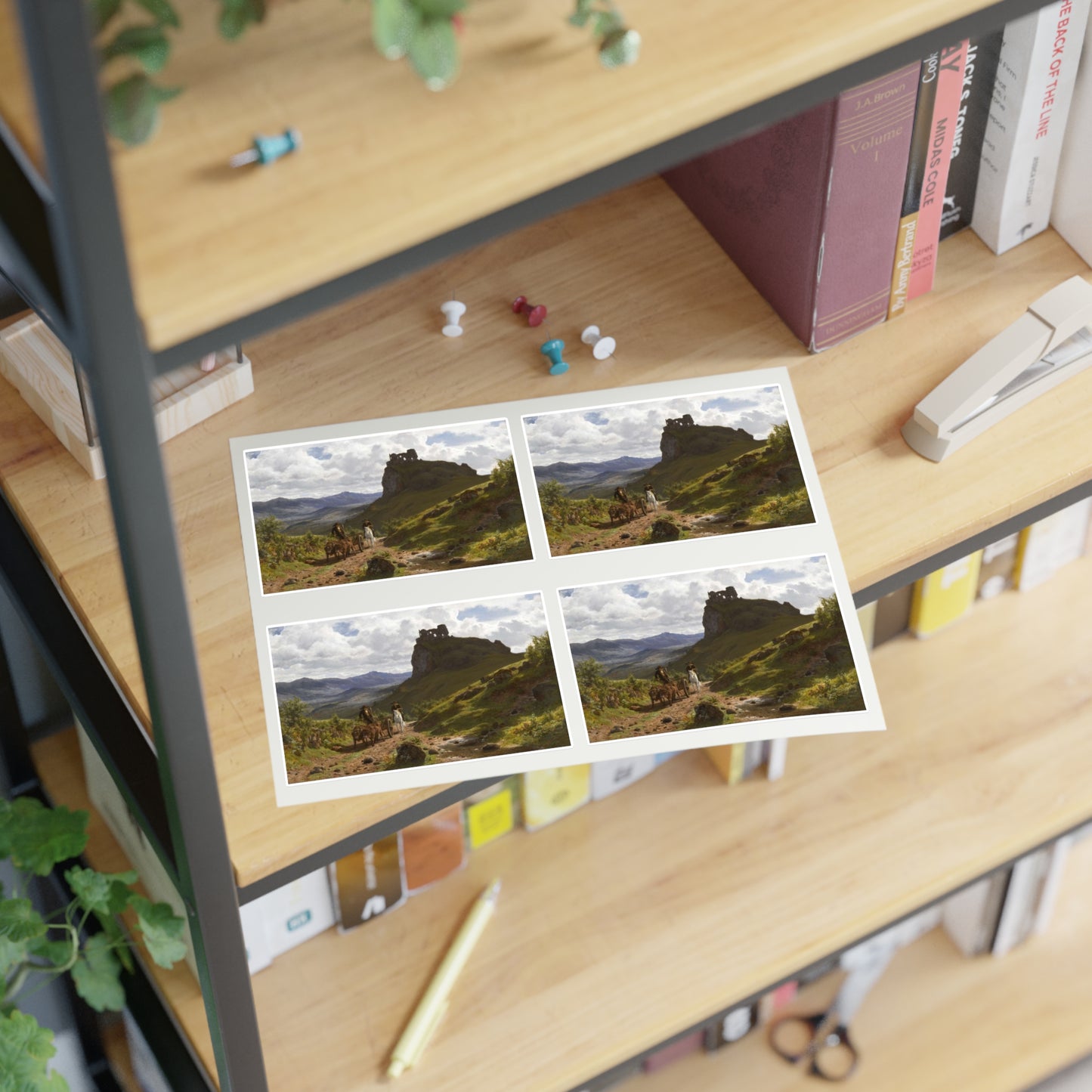 Auguste Bonheur - Les ruines du château d'Apchon Laminated UV Protective Vinyl Stickers