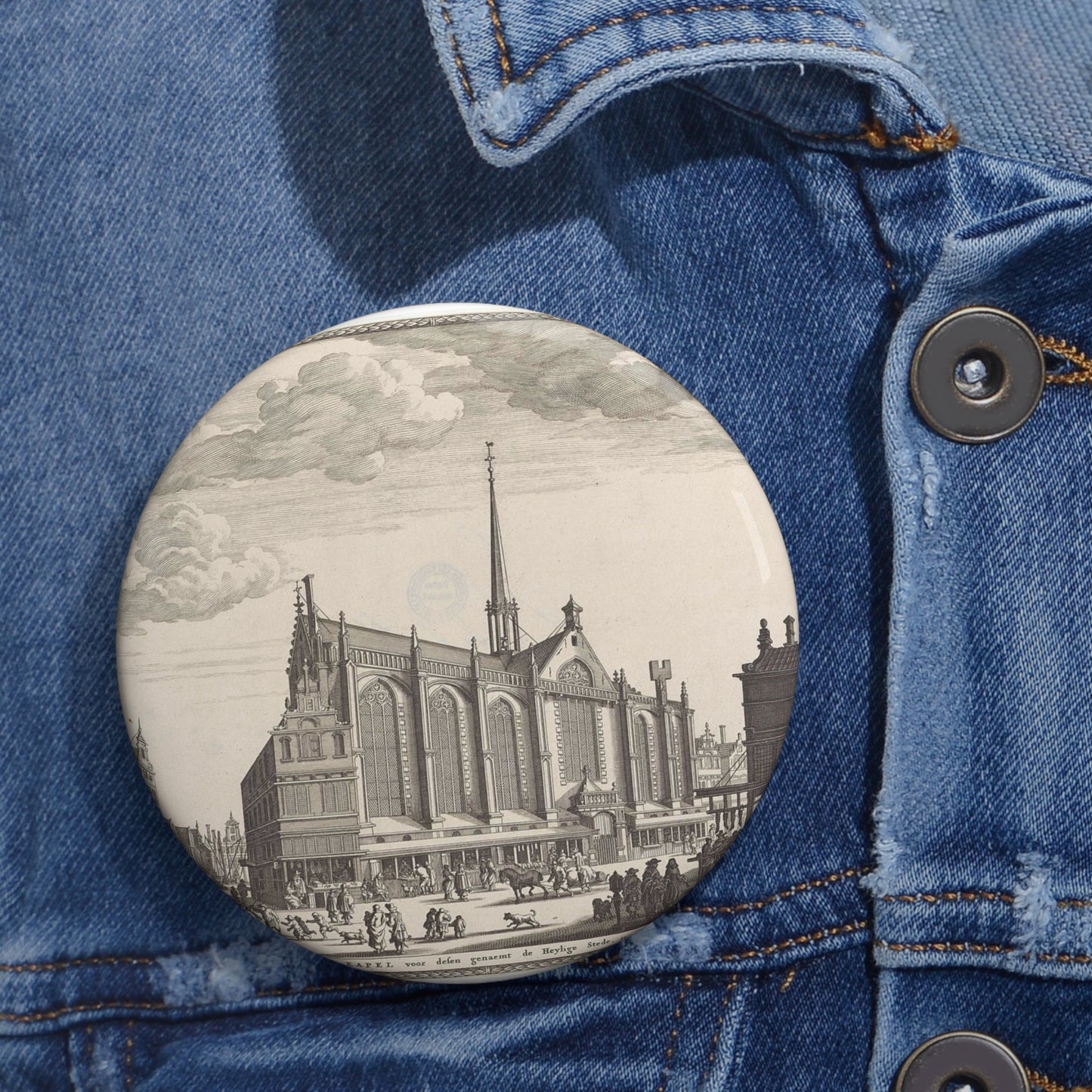 Gezicht op de Heilige Stede (Nieuwezijds Kapel) te Amsterdam Pin Buttons with Crisp Design