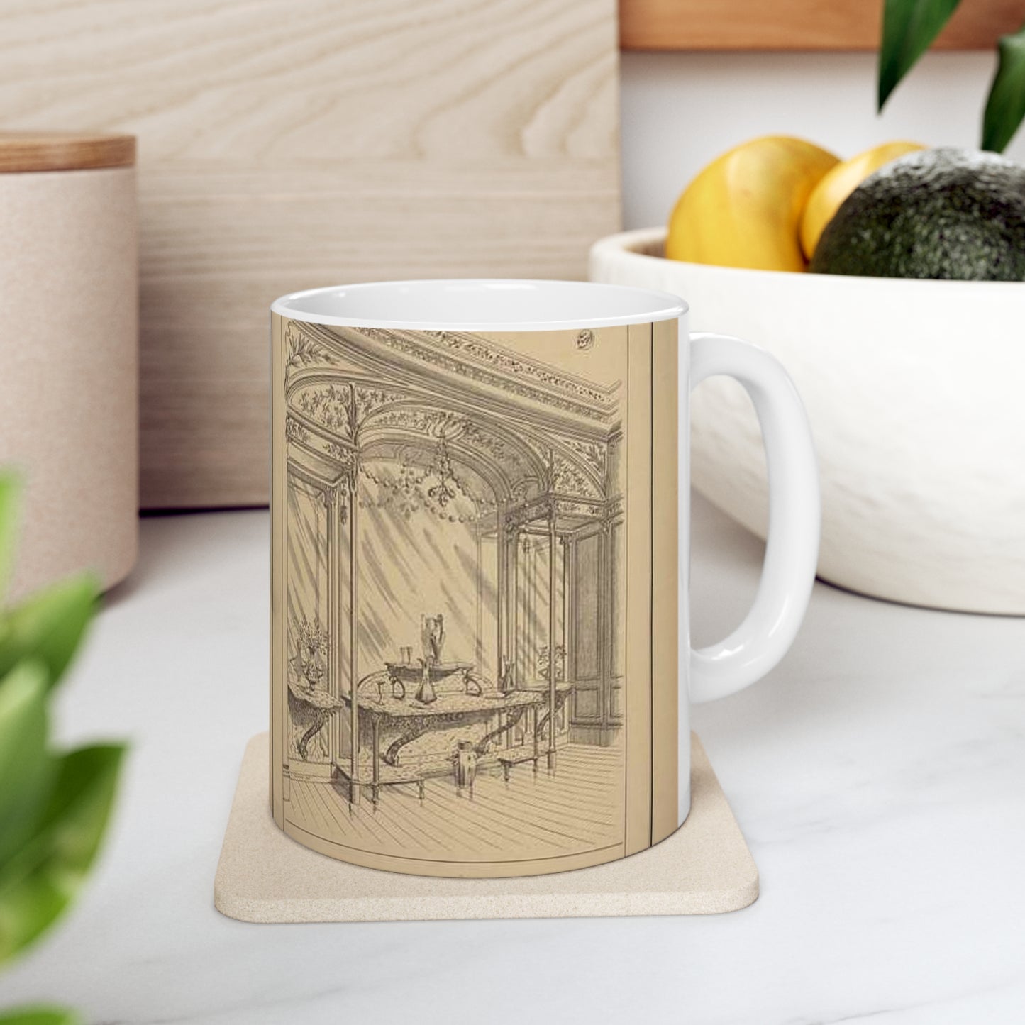 Salle à manger: décor en bois de frêne verni. Consoles et dressoir en marbre et fer forgé sur fond de glace. Globes lumineux, éclairage électrique Beautiful Novelty Ceramic Coffee Mug 11oz