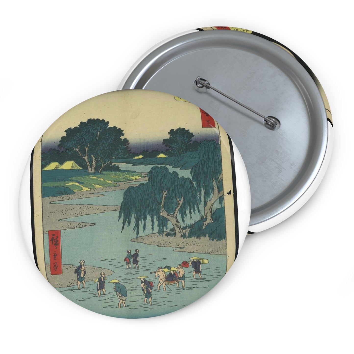 Fujieda, Andō Hiroshige - Public domain portrait drawing  Pin Buttons with Crisp Design