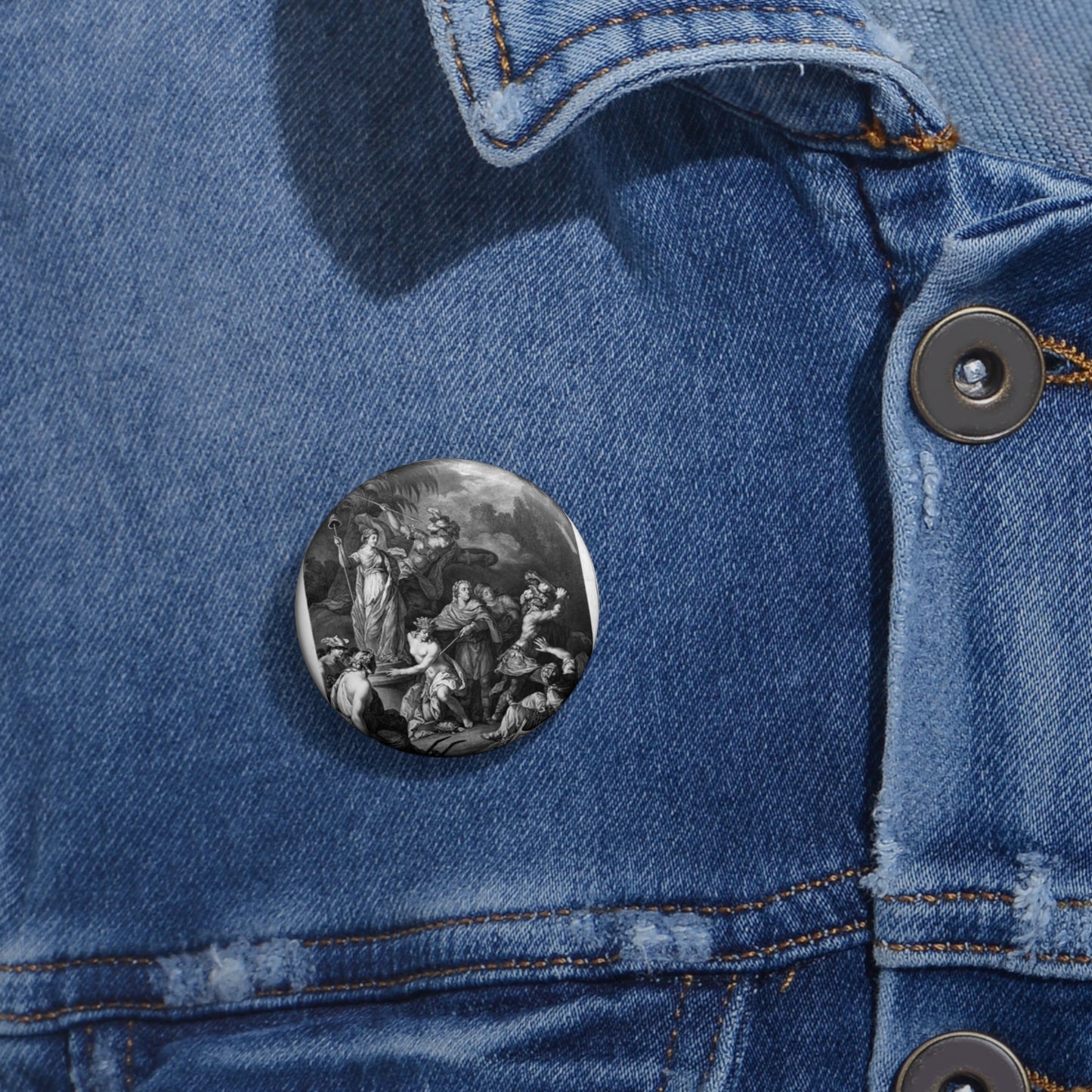 [French Girls in Blue Jeans] - American Embassy, Paris, France, Marshall Plan photogrpaphs Pin Buttons with Crisp Design