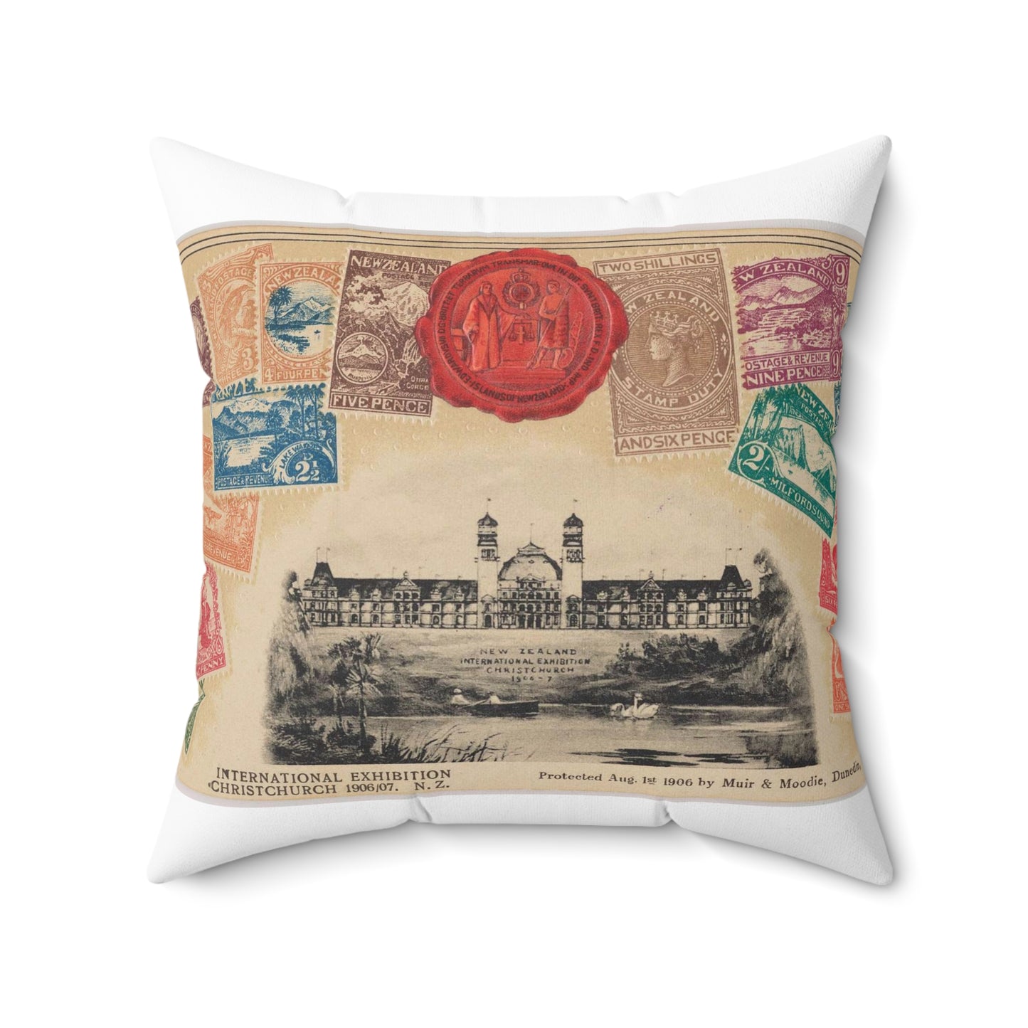 International Exhibition Christchurch 1906/07, N.Z. - Muir & Moodie Decorative Accent Square Pillow