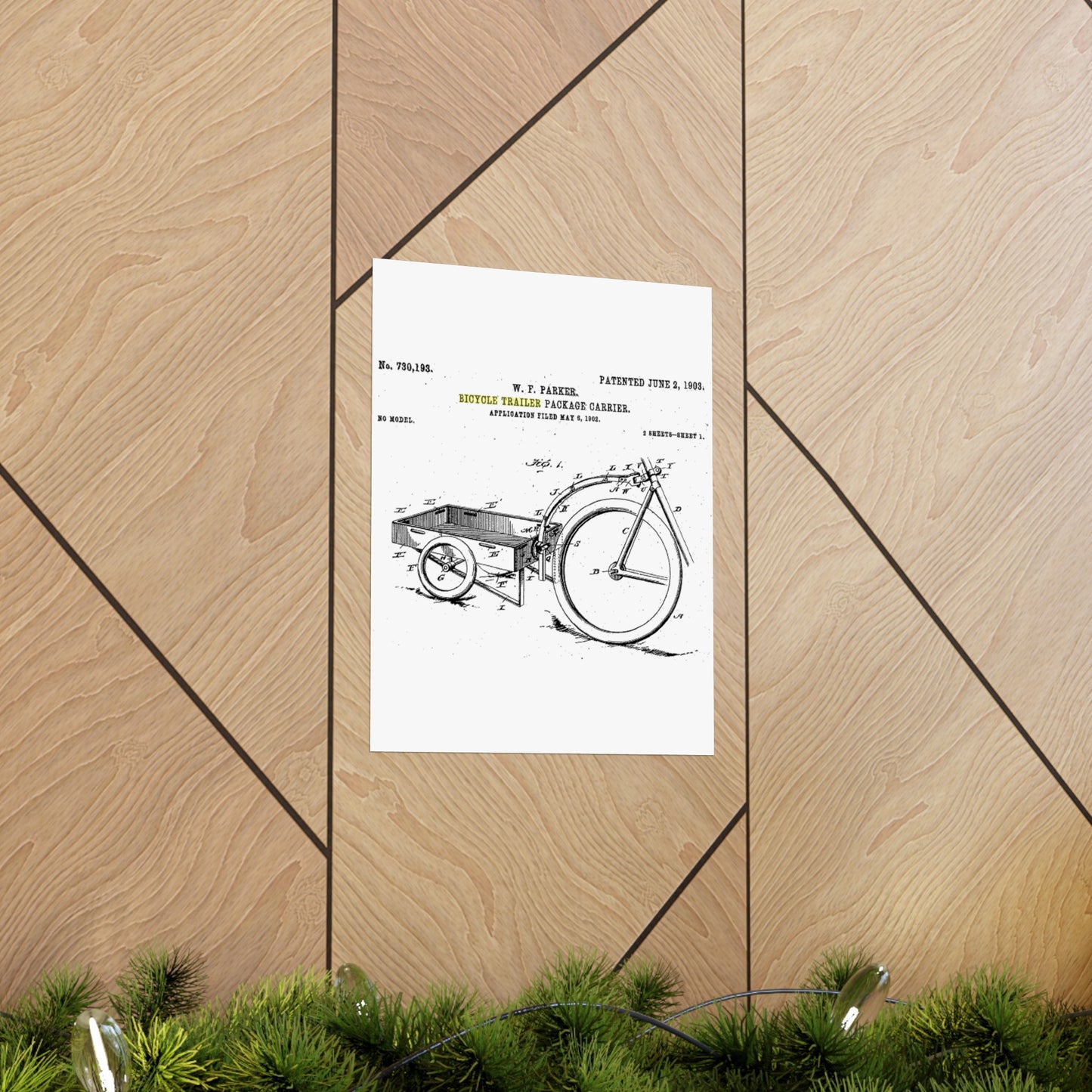 Patent Drawing of Engine - Bicycle Trailer Patent (1903) Public domain  image High Quality Matte Wall Art Poster for Home, Office, Classroom