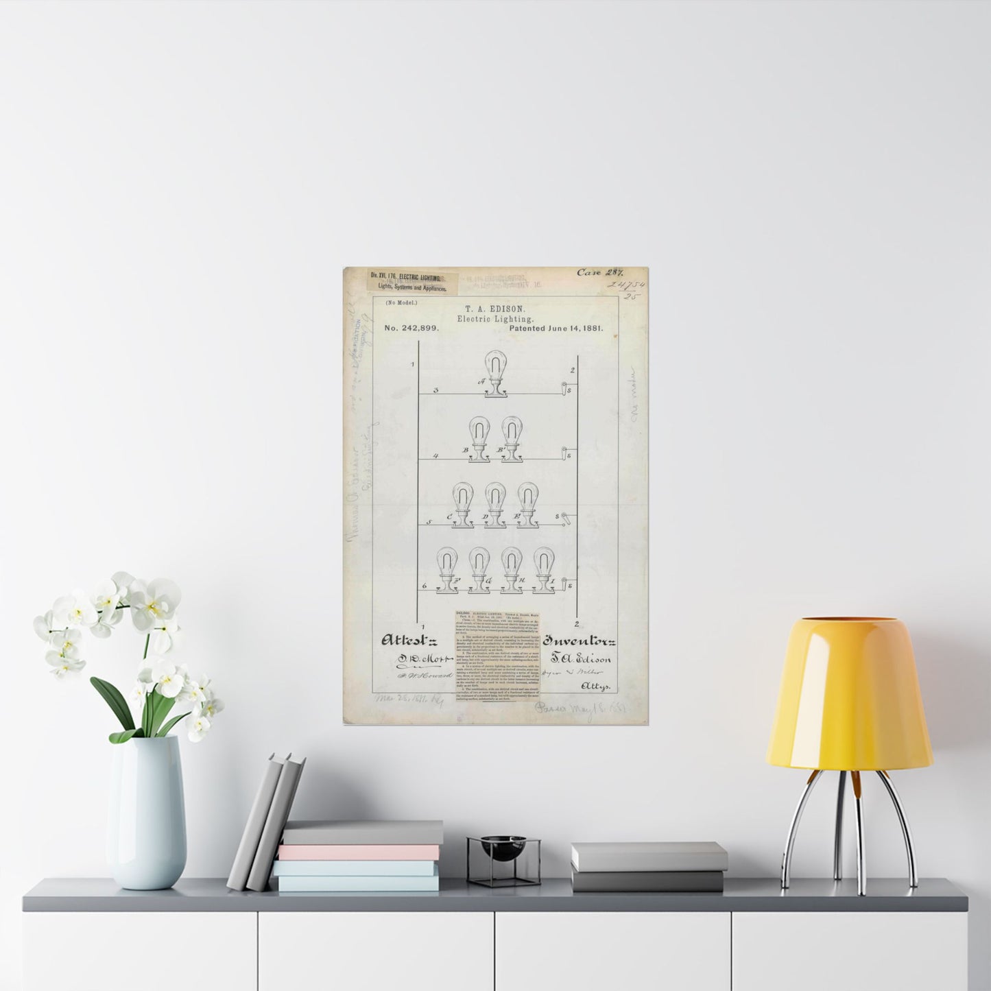 Patent drawing - for T. A. Edison's Electric Lighting Public domain  image High Quality Matte Wall Art Poster for Home, Office, Classroom