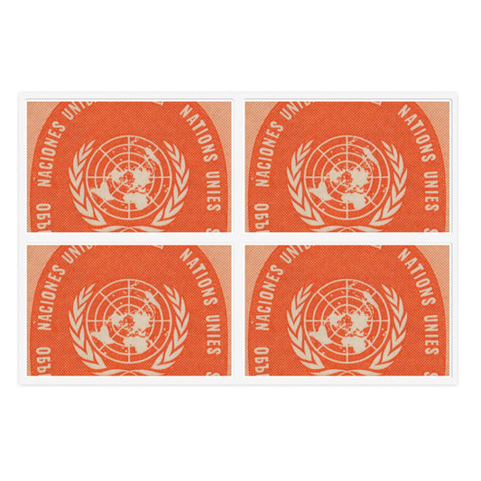 Frimärke ur Gösta Bodmans filatelistiska motivsamling, påbörjad 1950.Frimärke från Nations Unies 1958. Motiv av F. N.- märket. Laminated UV Protective Vinyl Stickers