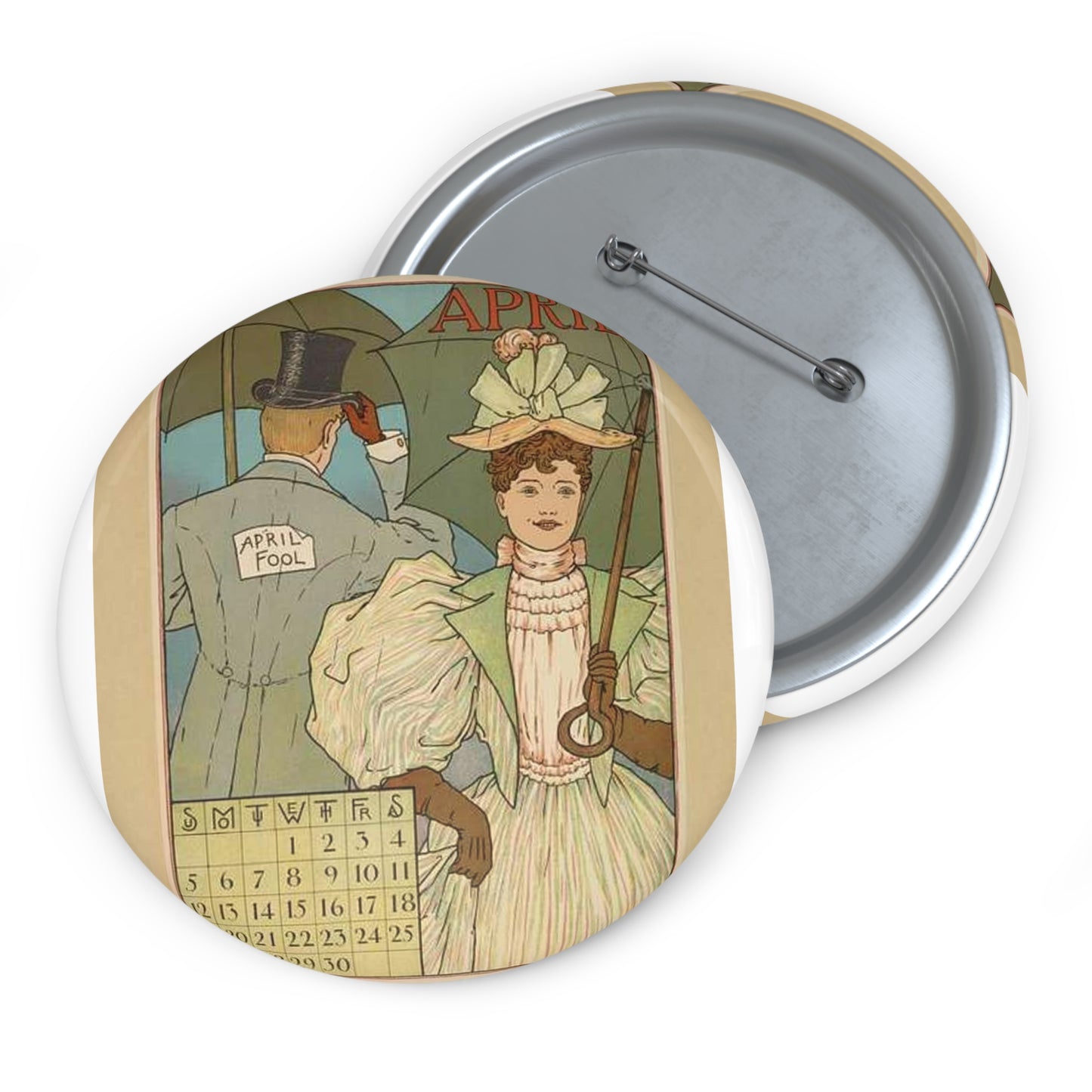 April, Art Nouveau Poster - Art nouveau public domain poster Pin Buttons with Crisp Design