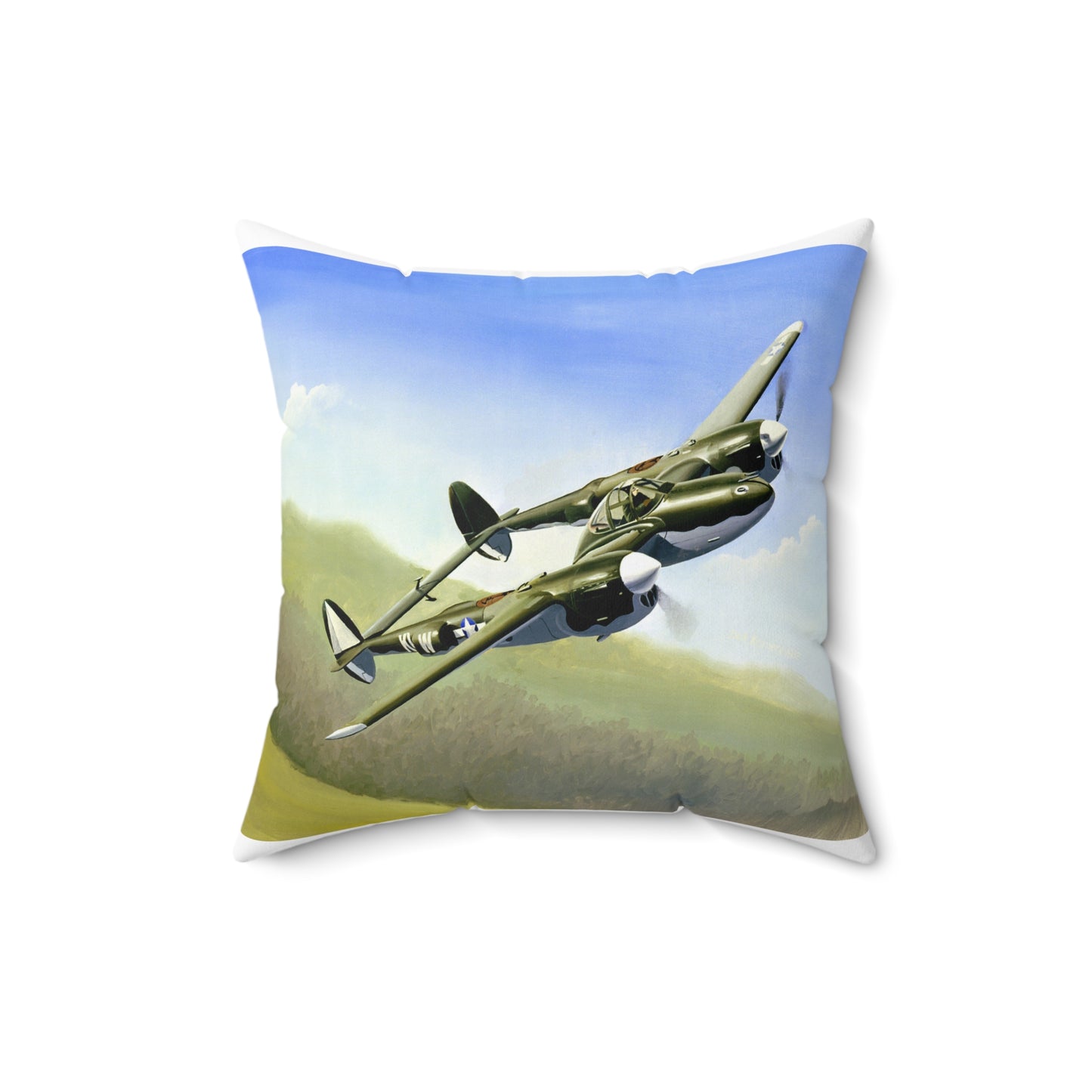 Artwork: "P-38 Lightning Artist: Dick Kramer (US Air Force Art Collection) Decorative Accent Square Pillow