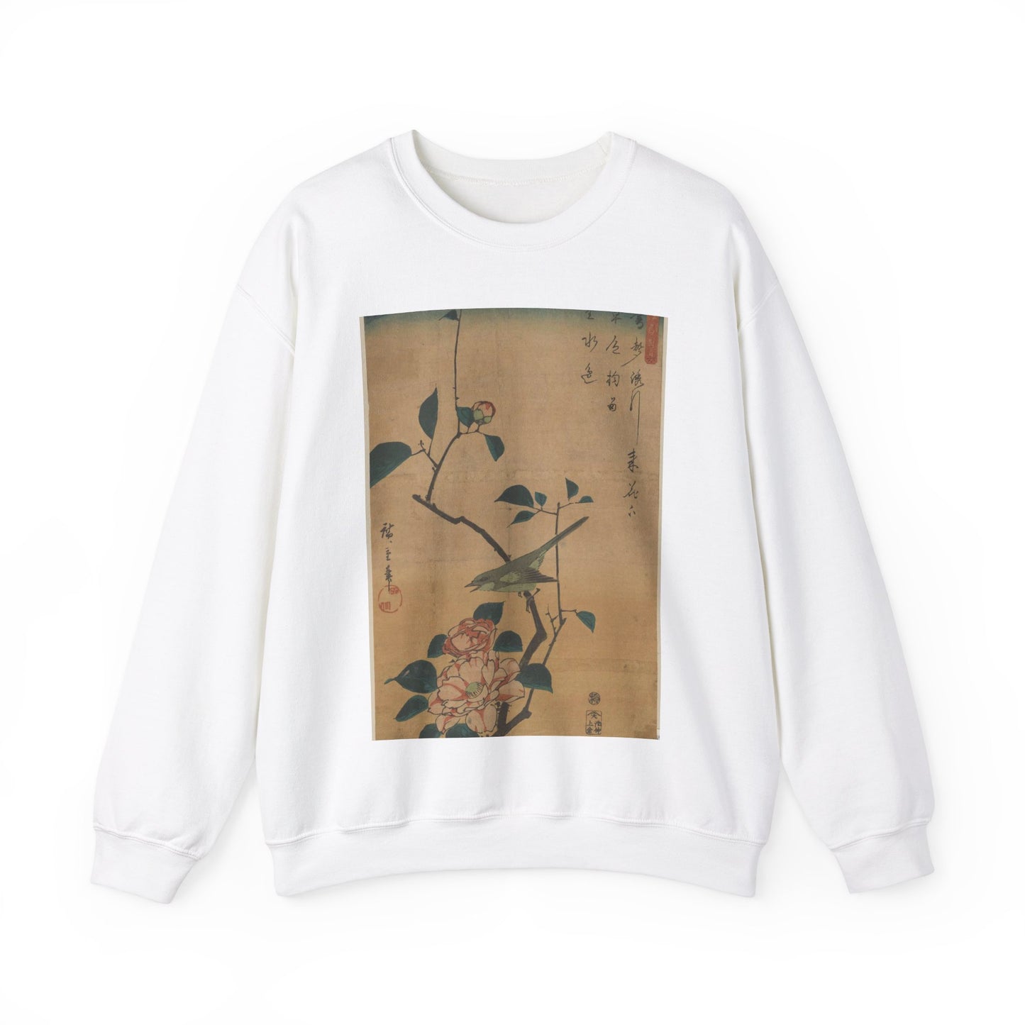 Utagawa Hiroshige - Tsubaki ni uguisu, Ando Hiroshige White Heavy Blend Adult Crew Neck SweatShirt