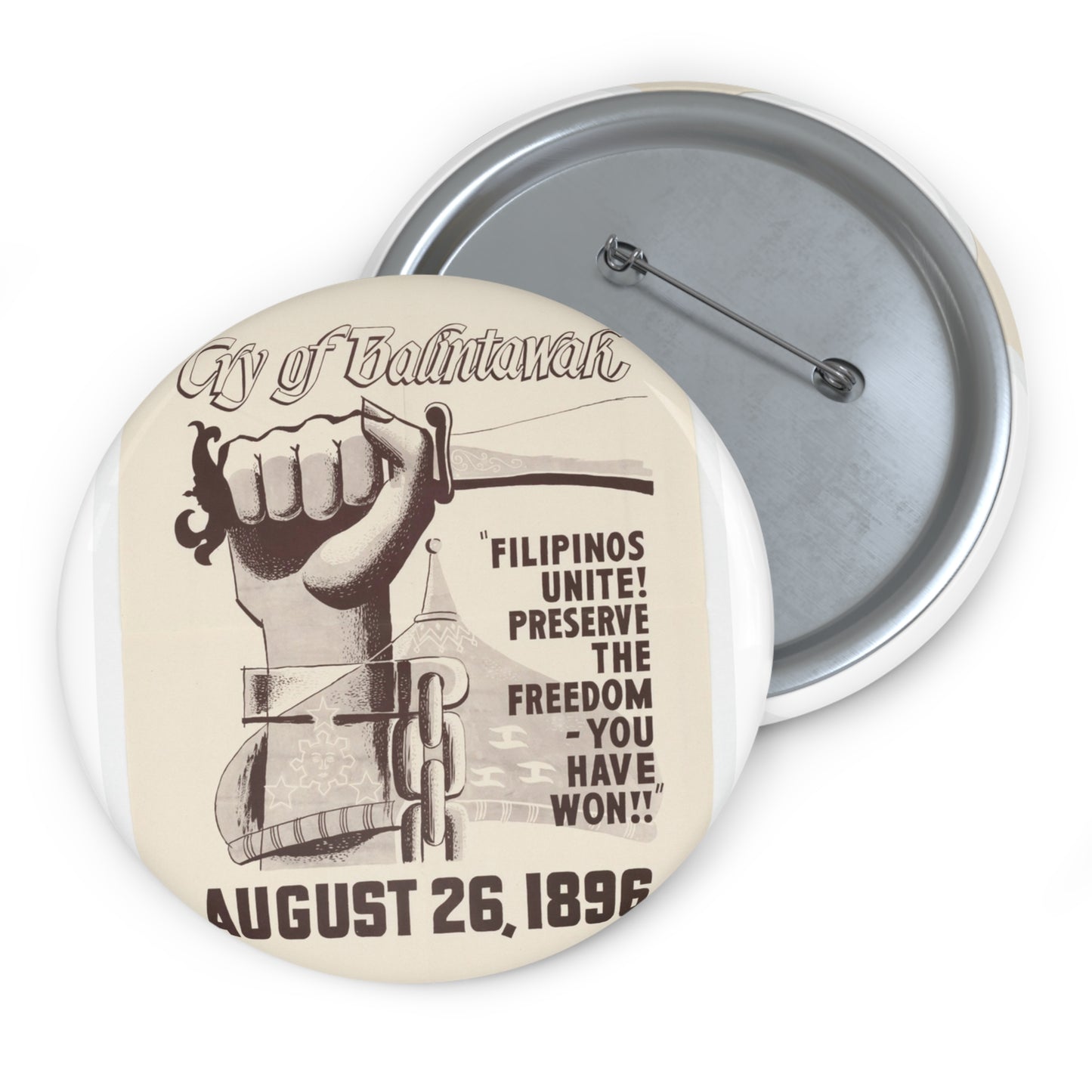 Cry of Balintawak - Drawing. Public domain image. Pin Buttons with Crisp Design