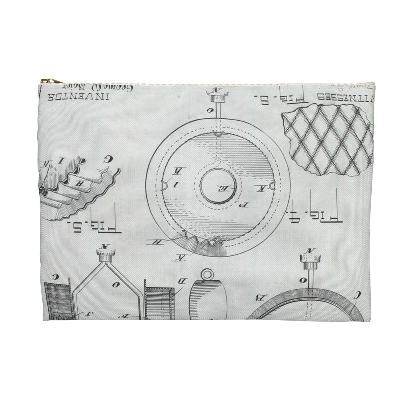 Patent Drawing of Engine - for G. W. Baier's Cake or Doughnut Cutter Public domain  image Large Organizer Pouch with Black Zipper